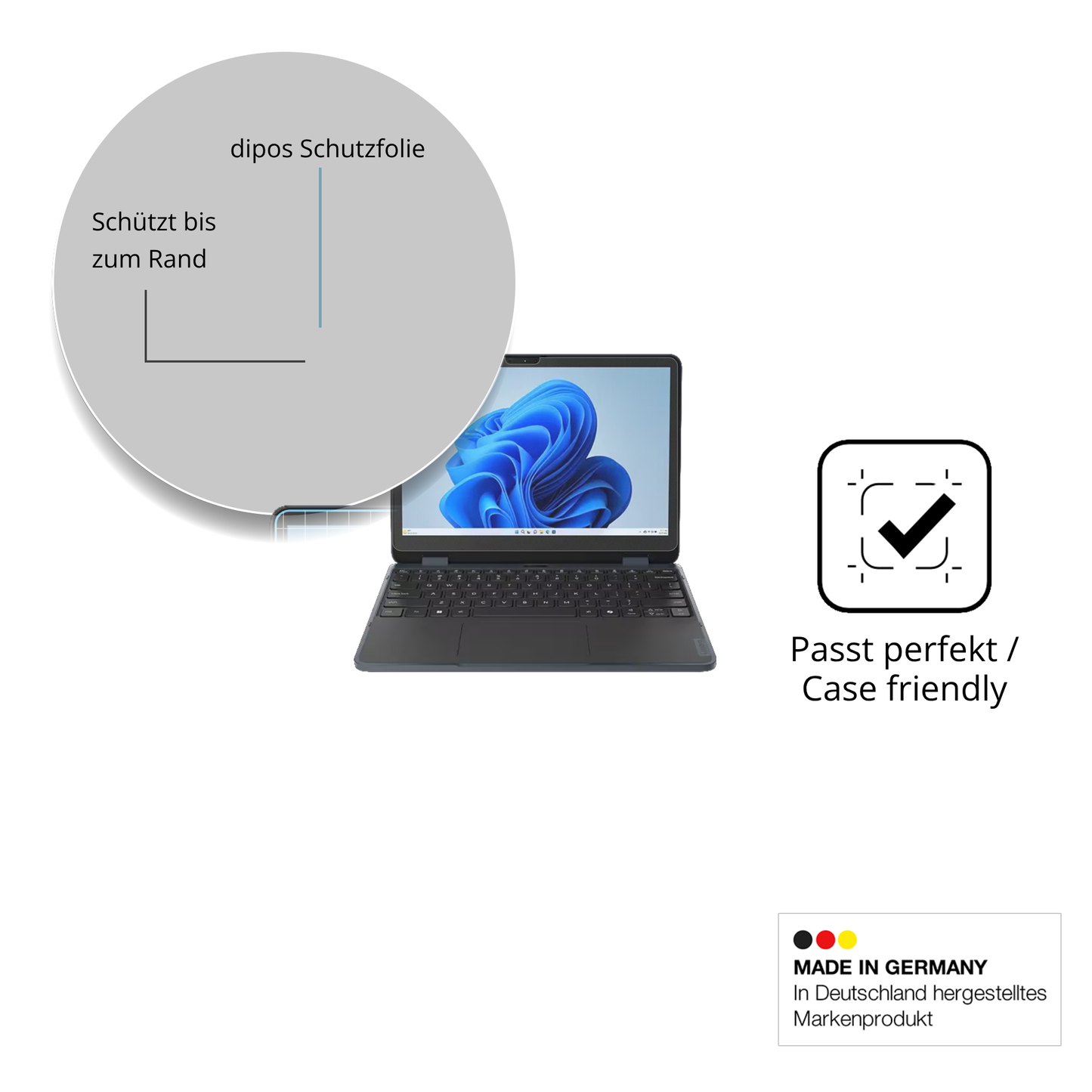 Schutzglasfolie mit optimaler Passform, zur Verwendung mit Hüllen geeignet