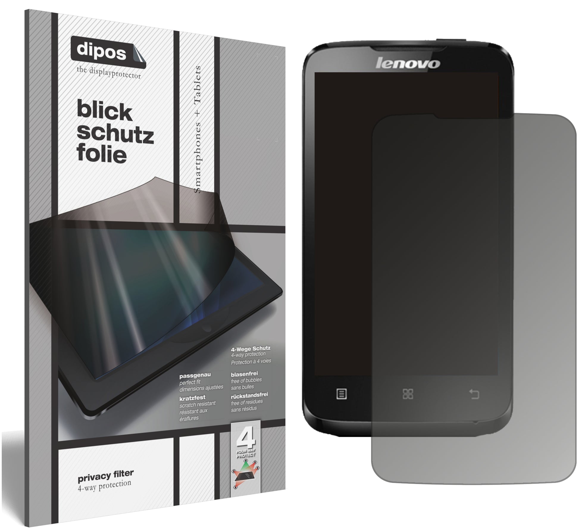 Blickschutzfolie von dipos passend für Lenovo A316i, präziser Zuschnitt und blasenfrei montiert