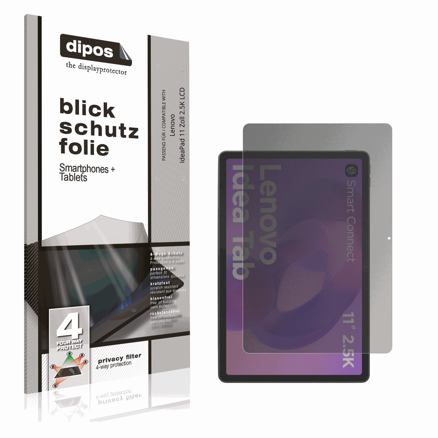 Blickschutzfolie von dipos passend für Lenovo IdeaPad 11 Zoll 2.5K LCD, präziser Zuschnitt und blasenfrei montiert