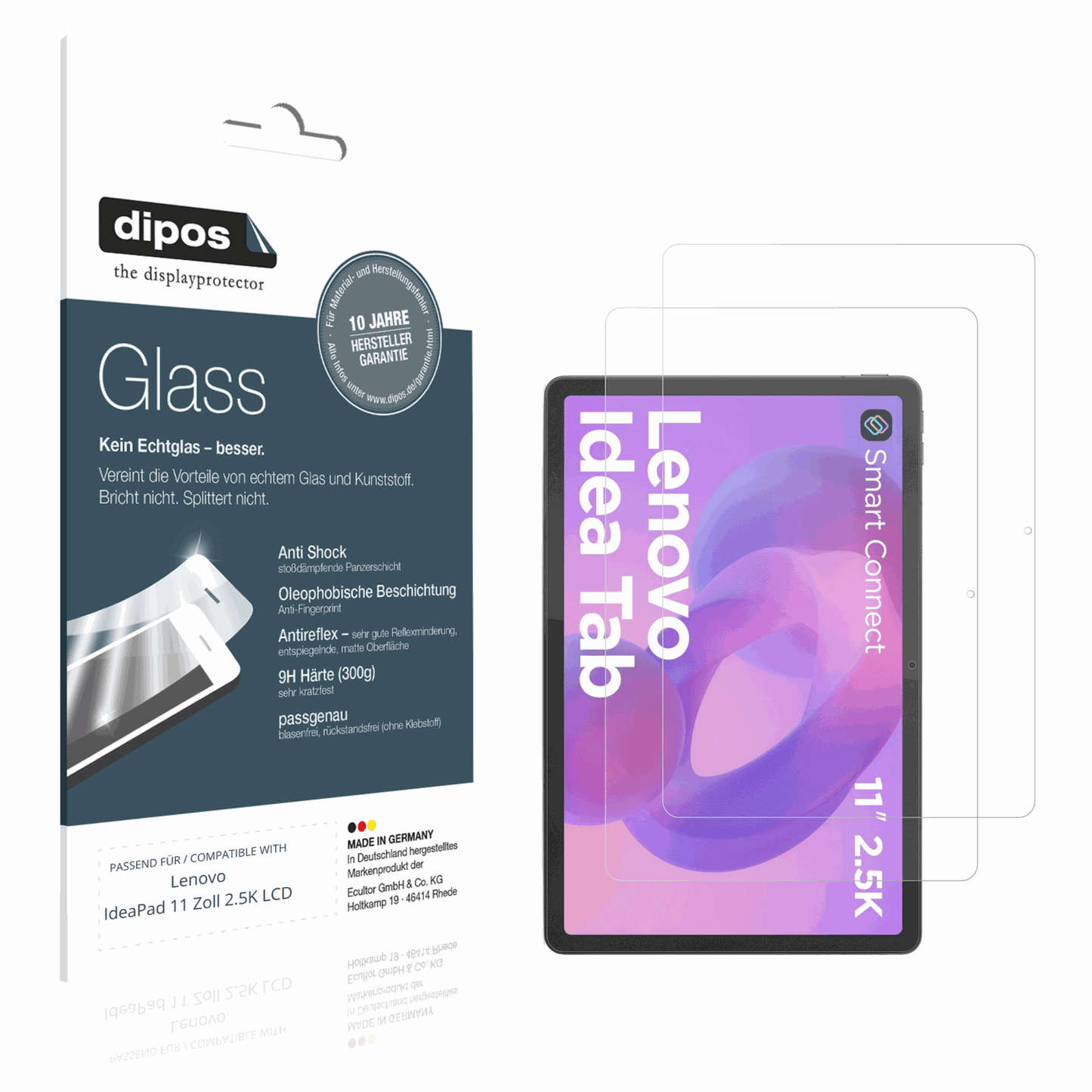 Matte Displayschutzfolie von dipos passend für Lenovo IdeaPad 11 Zoll 2.5K LCD, 9H kratzfest und blasenfrei montiert