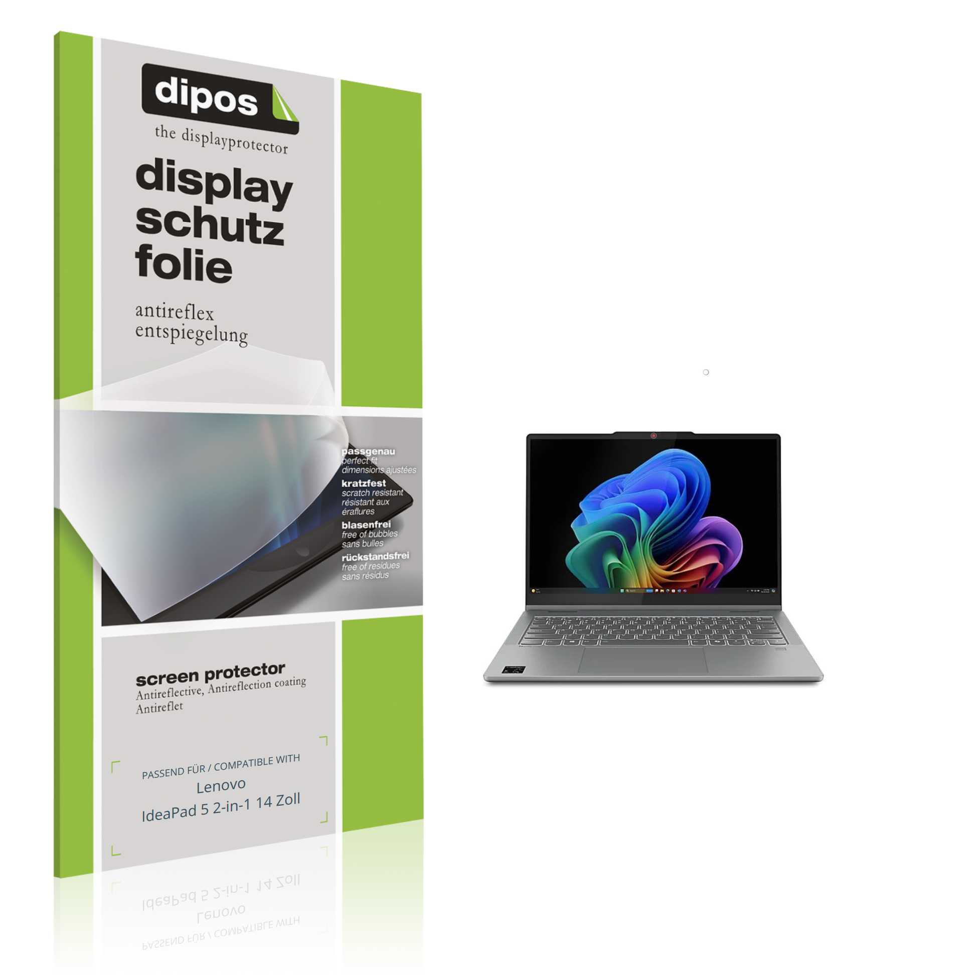Matte Displayschutzfolie von dipos passend für Lenovo IdeaPad 5 2-in-1 14 Zoll, präziser Zuschnitt und blasenfrei montiert