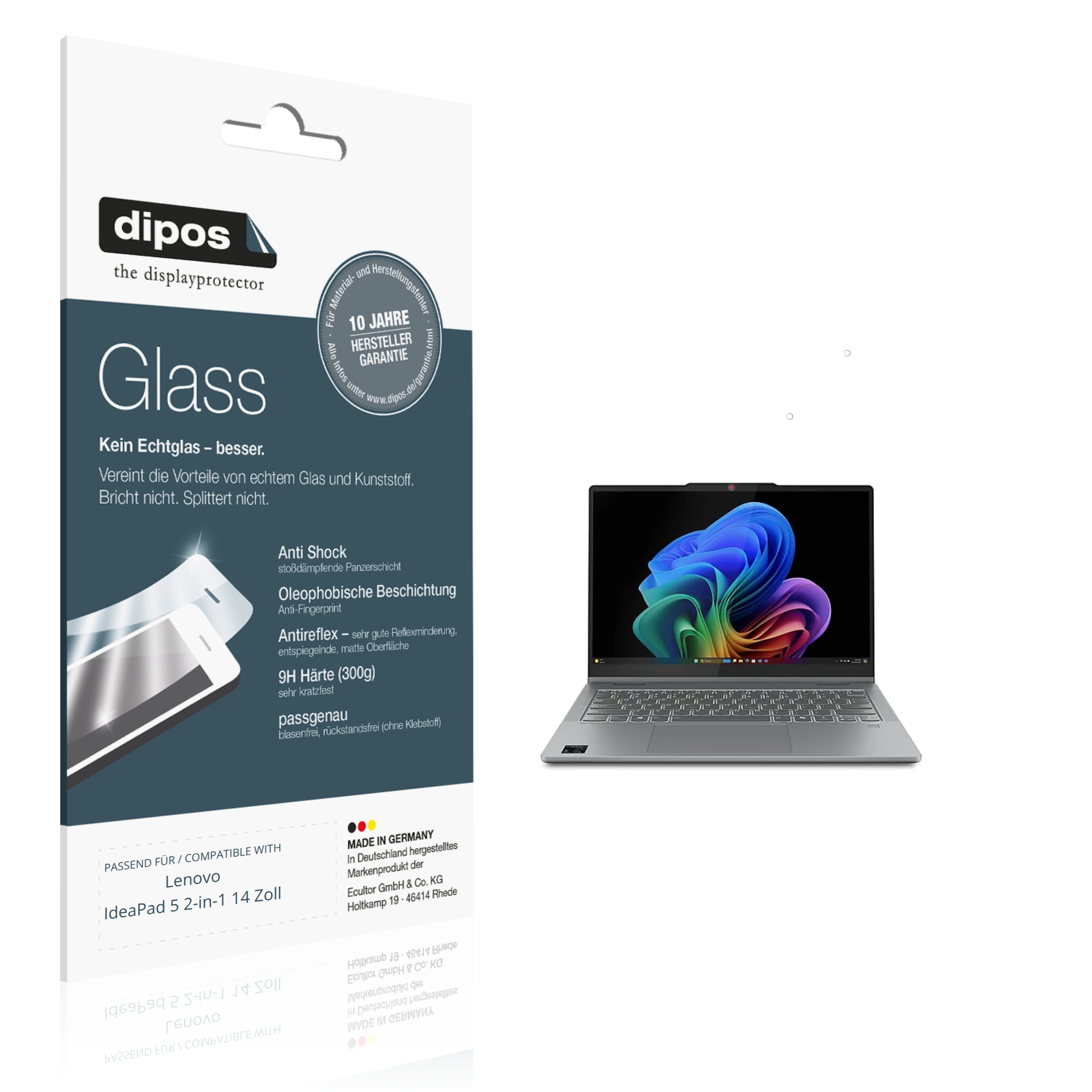 Matte Displayschutzfolie von dipos passend für Lenovo IdeaPad 5 2-in-1 14 Zoll, 9H kratzfest und blasenfrei montiert