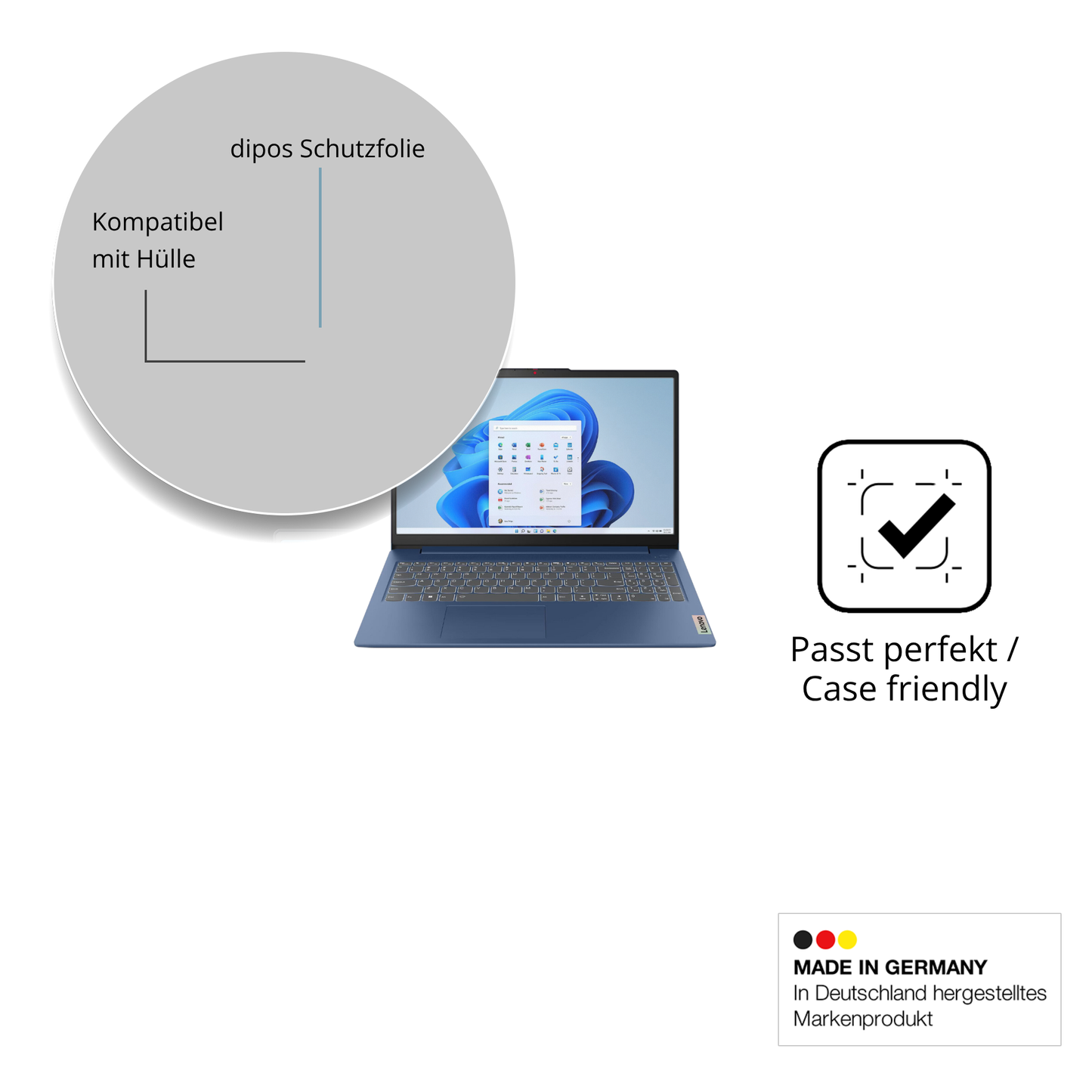 Schutzfolie mit optimaler Passform, zur Verwendung mit Hüllen geeignet