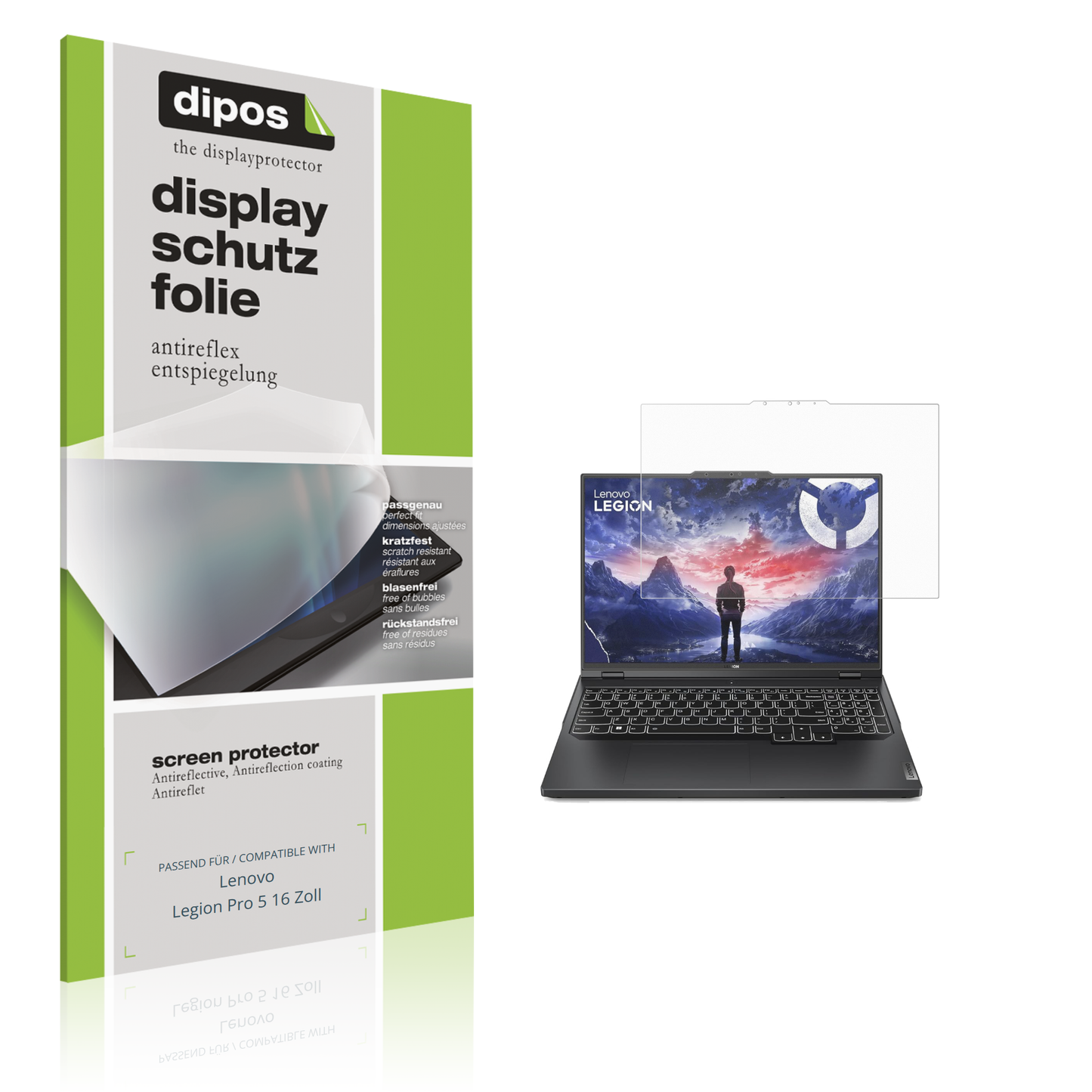 Matte Displayschutzfolie von dipos passend für Lenovo Legion Pro 5 16 Zoll, präziser Zuschnitt und blasenfrei montiert