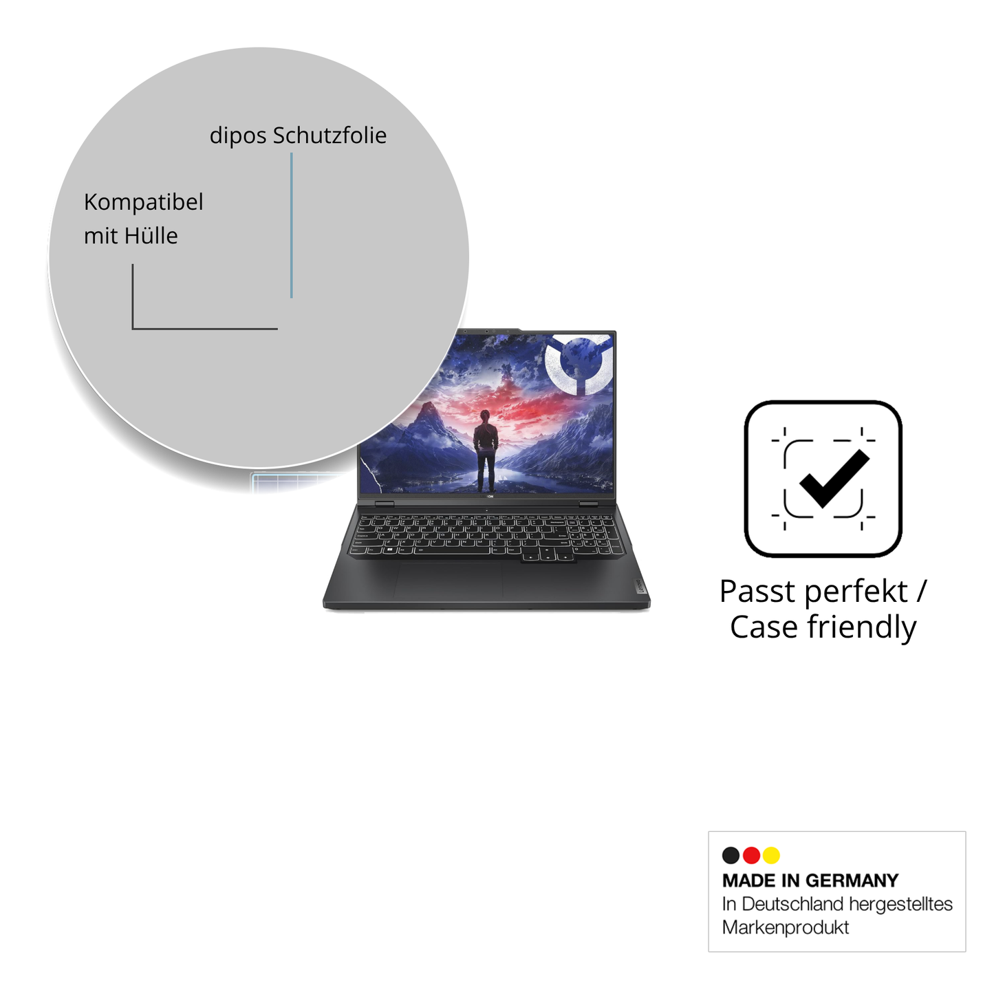 Schutzfolie mit optimaler Passform, zur Verwendung mit Hüllen geeignet