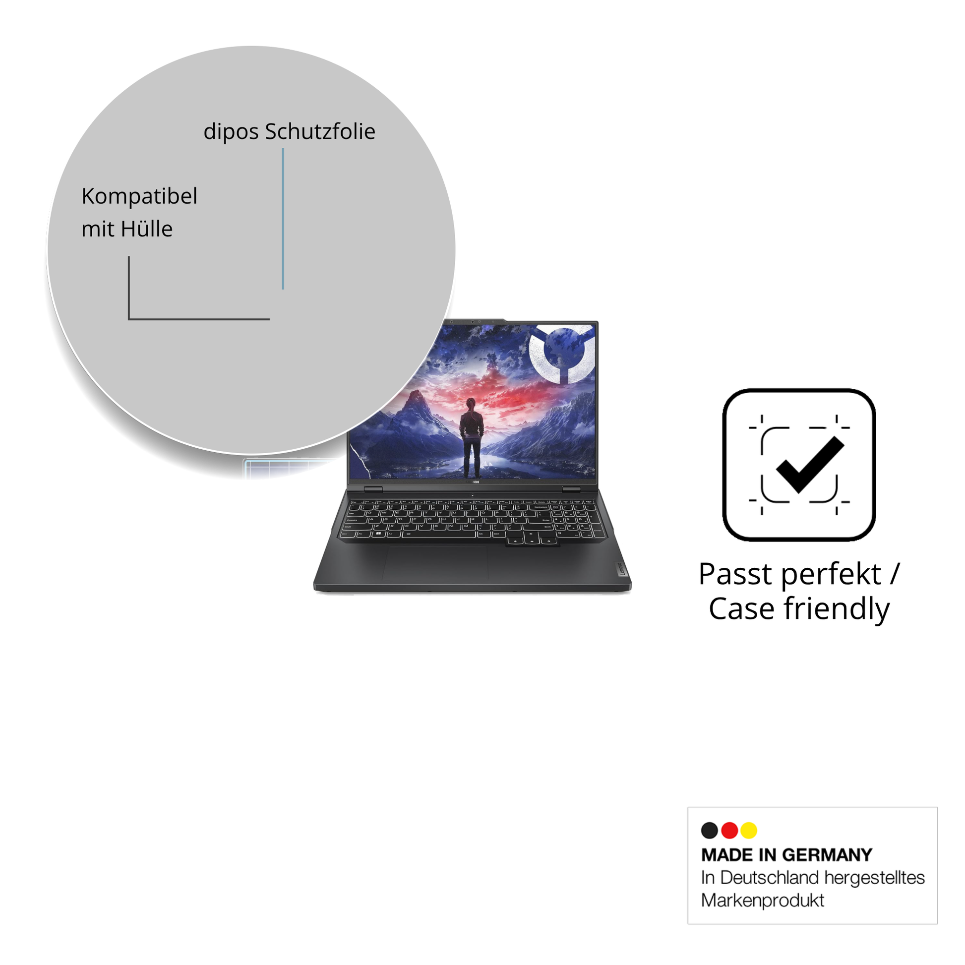 Schutzfolie mit optimaler Passform, zur Verwendung mit Hüllen geeignet