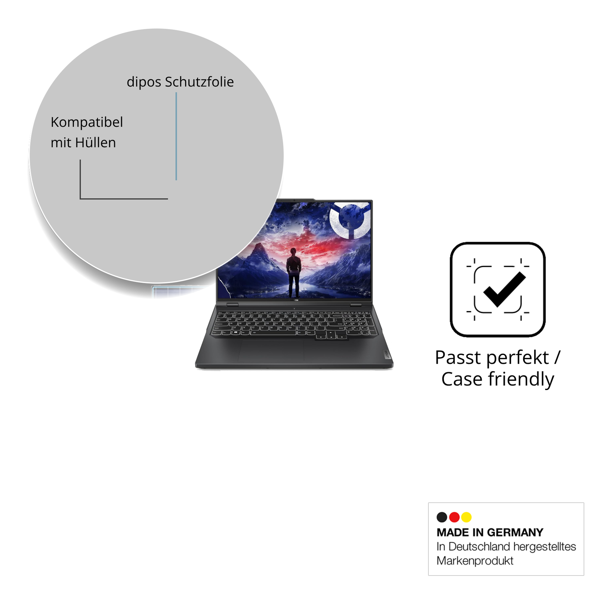 Schutzfolie mit optimaler Passform, zur Verwendung mit Hüllen geeignet
