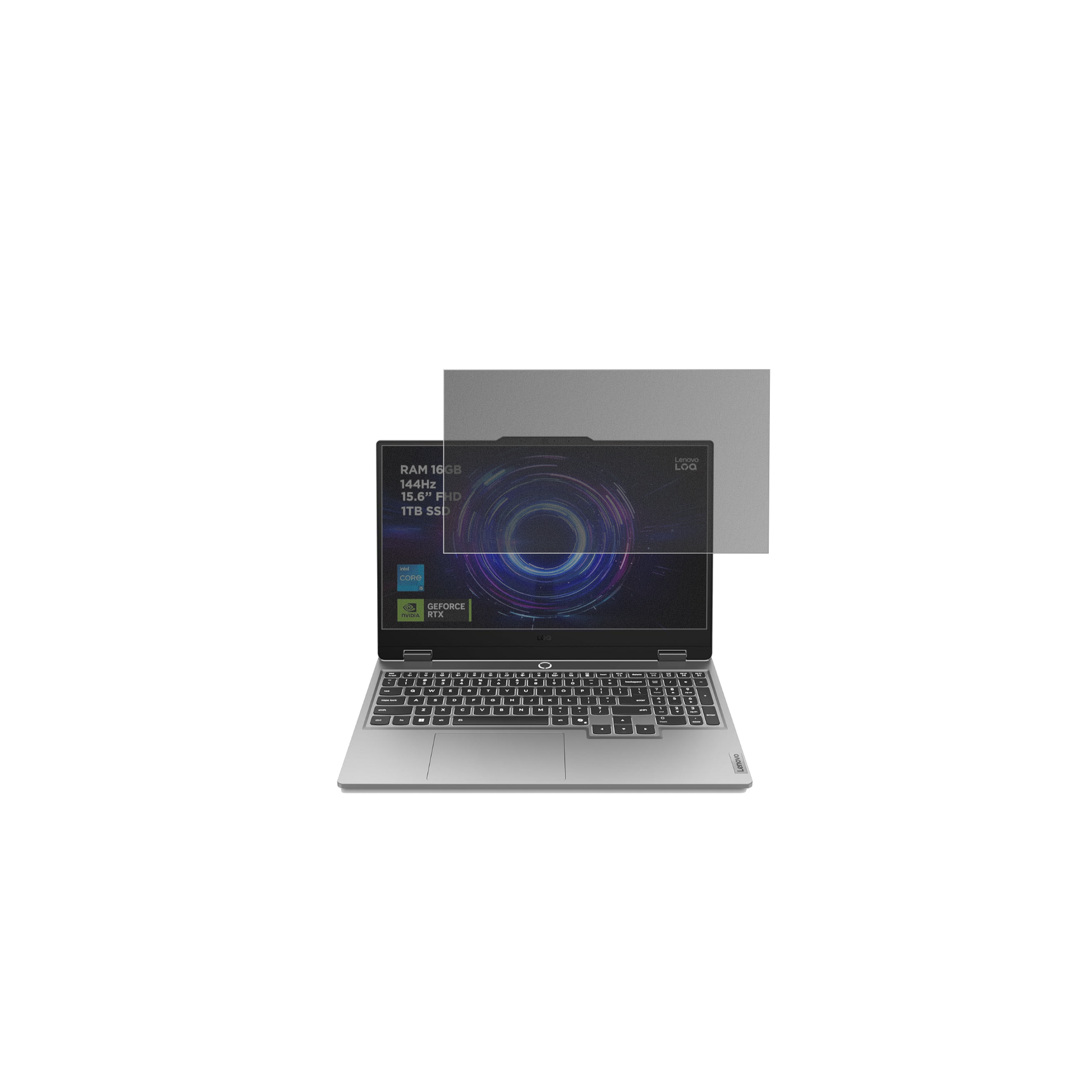 LenovoLOQ Gaming AI 15.6 Zoll mit aufgebrachtem dipos Displayschutz, der seitliche Einblicke blockiert
