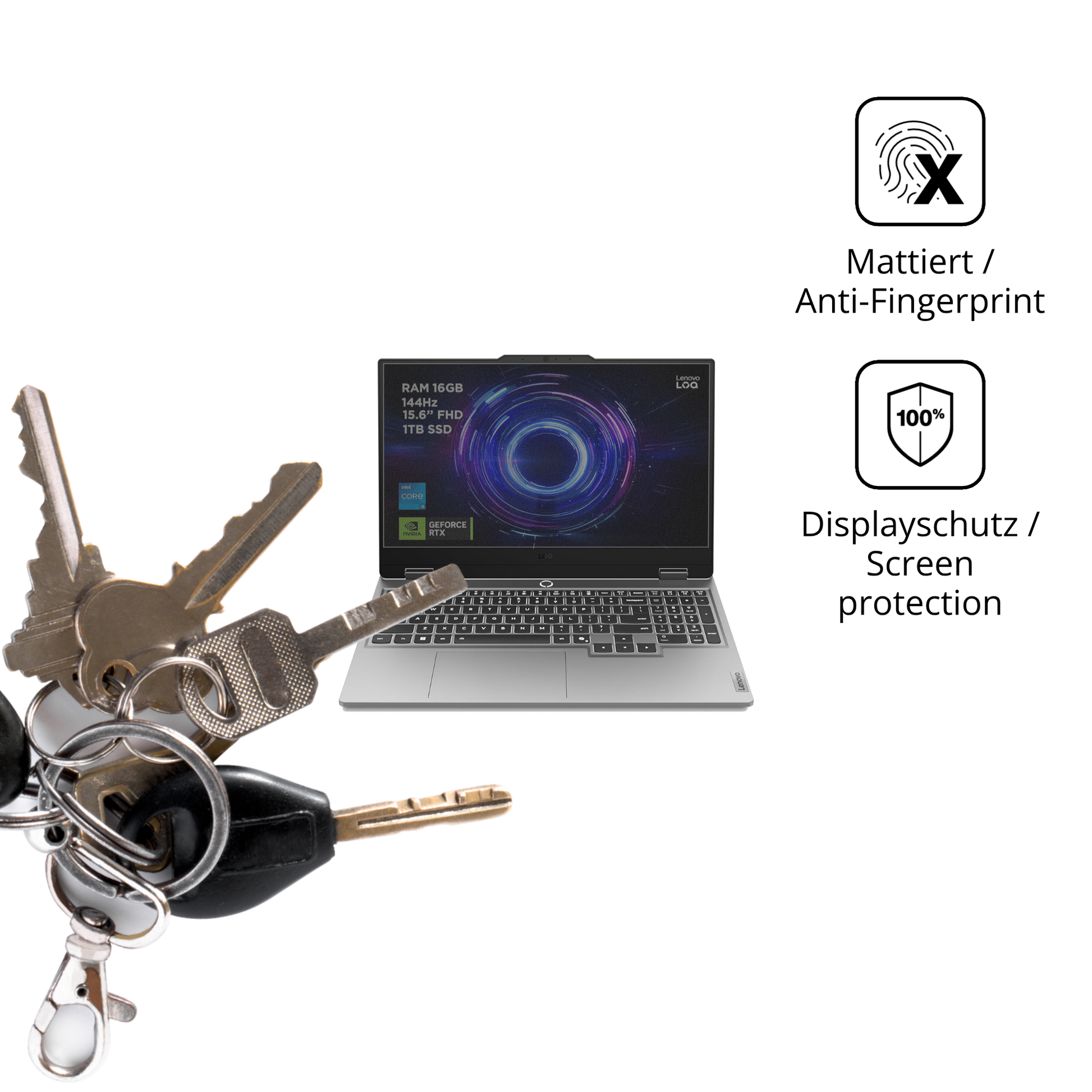 dipos Displayschutz für Lenovo LOQ Gaming AI 15.6 Zoll, mattierte Oberfläche, Blickschutzfilter und perfekter Passform