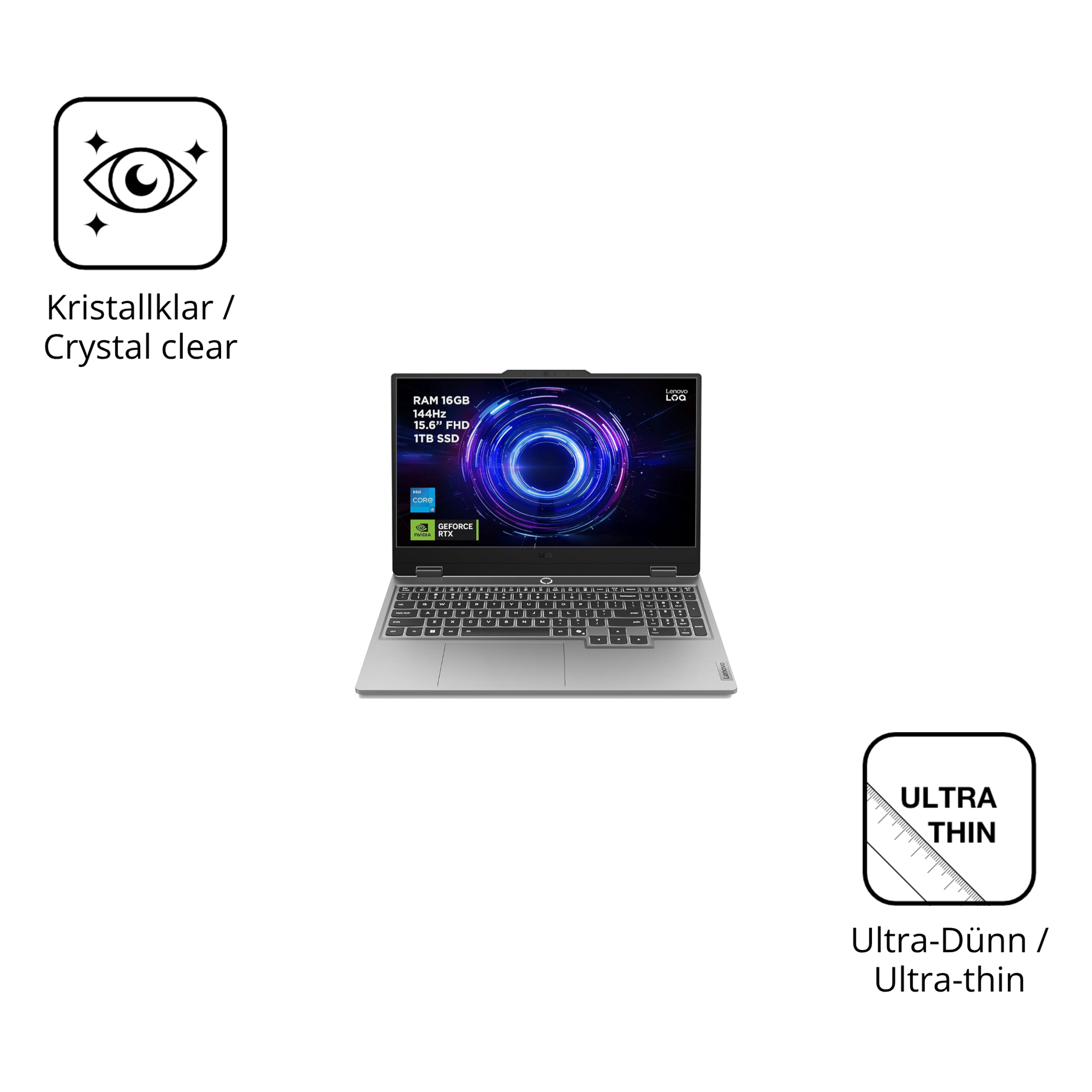Dünne und klare Folie passend zugeschnitten für Lenovo LOQ Gaming AI 15.6 Zoll