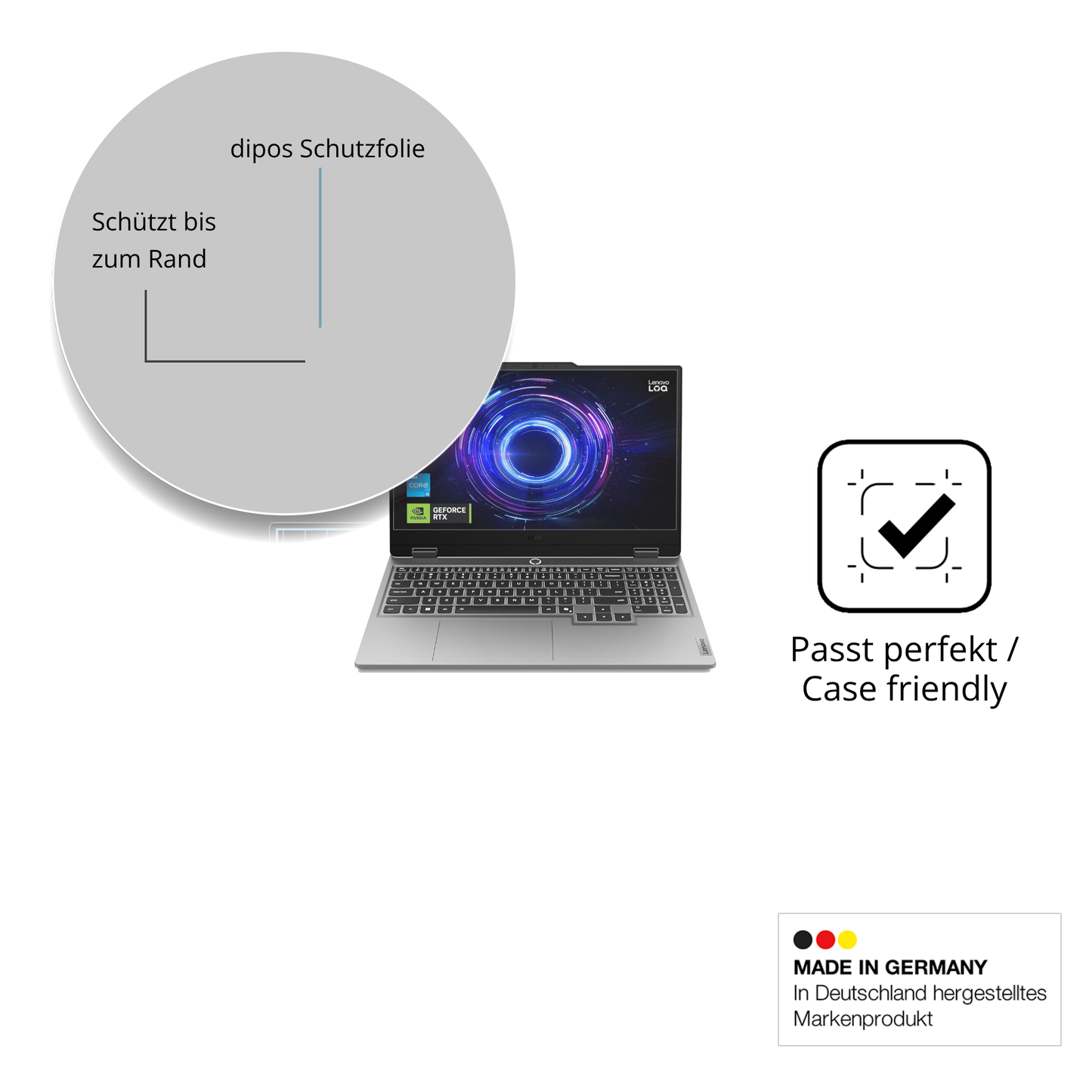 Schutzglasfolie mit optimaler Passform, zur Verwendung mit Hüllen geeignet