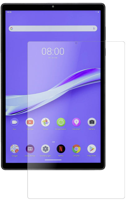 LenovoM10 Plus mit aufgebrachter dipos Panzerfolie, die lästige Fingerabdrücke minimiert