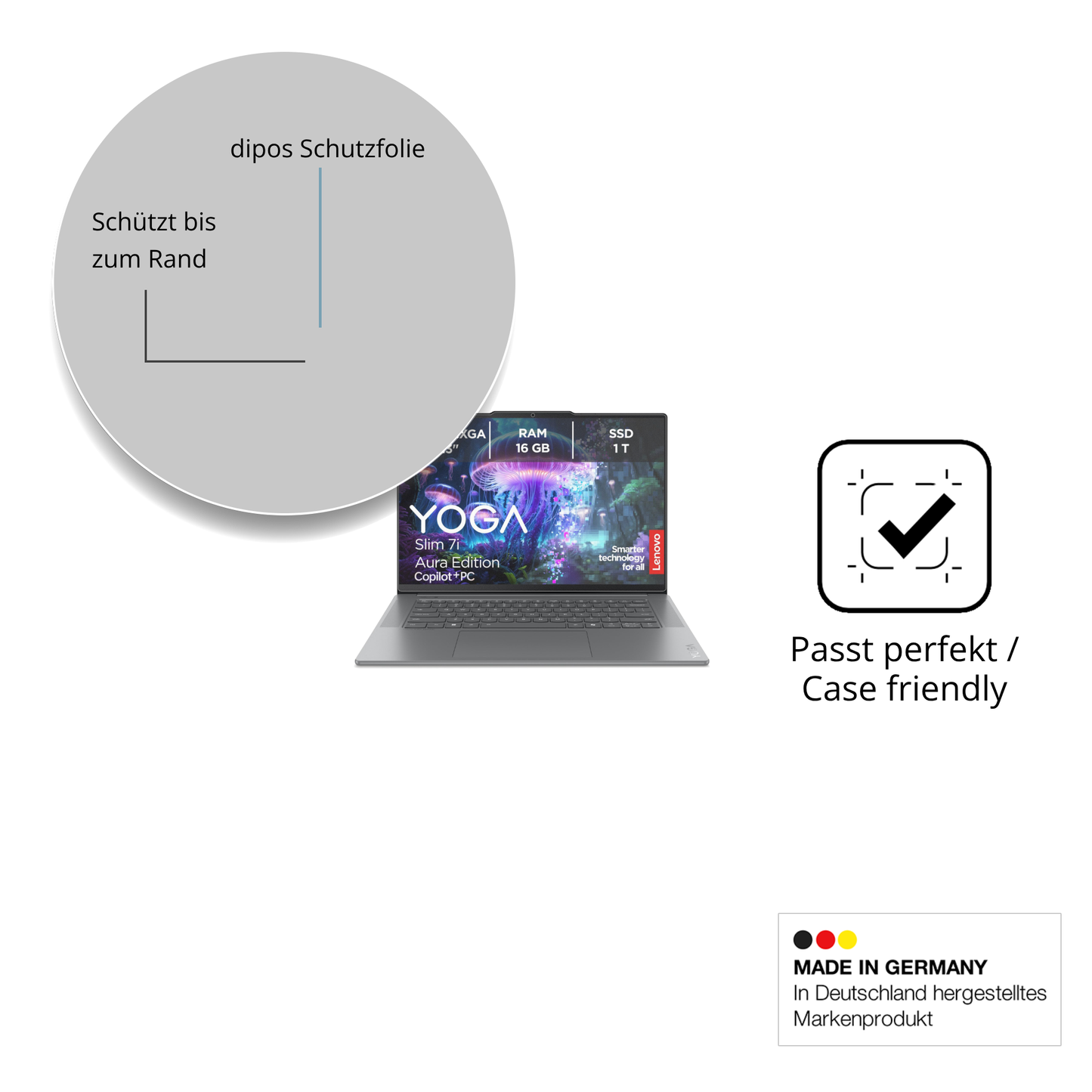 Schutzglasfolie mit optimaler Passform, zur Verwendung mit Hüllen geeignet