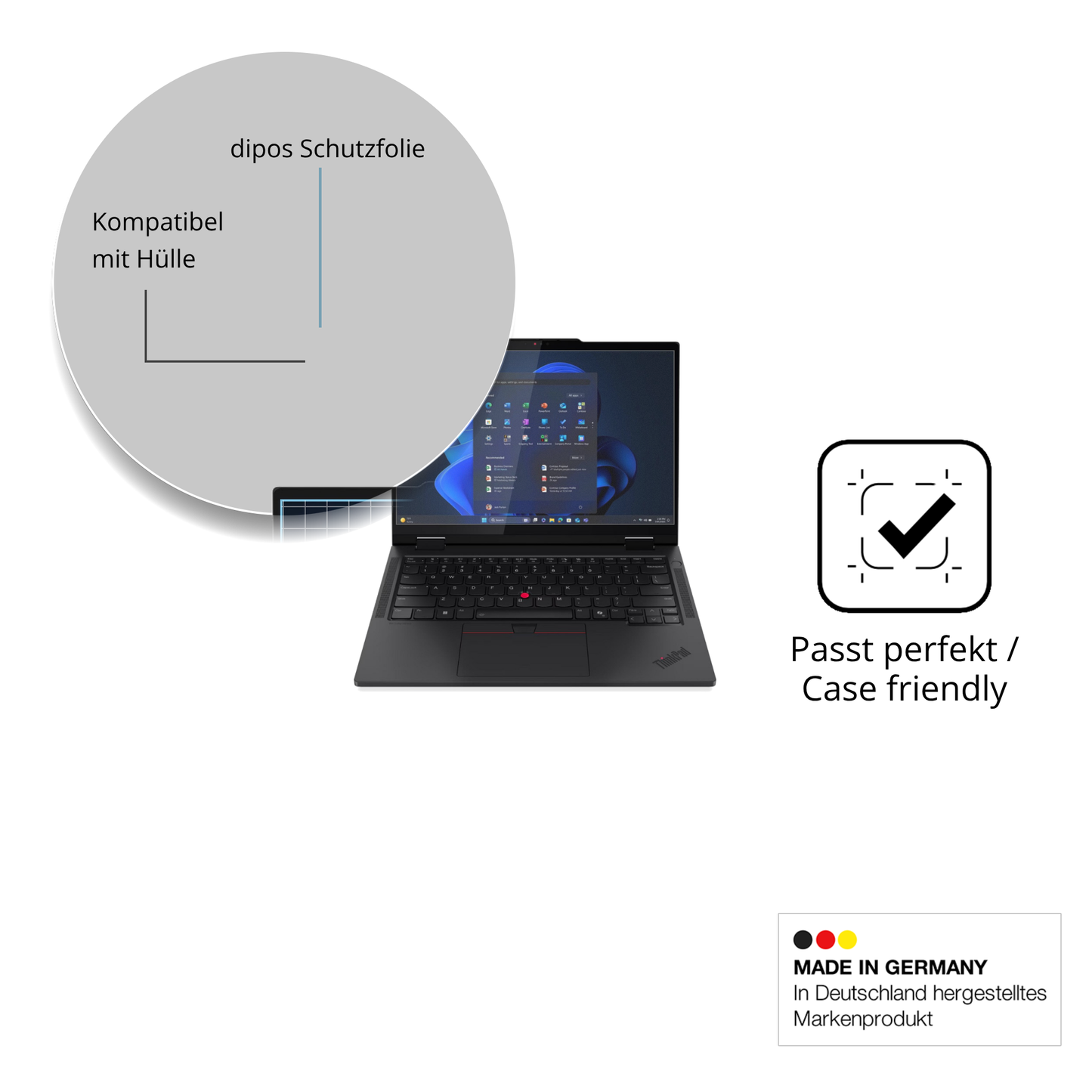 Schutzfolie mit optimaler Passform, zur Verwendung mit Hüllen geeignet