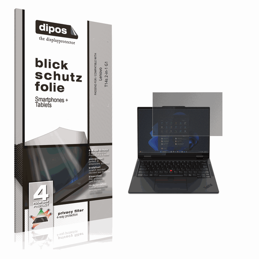 Blickschutzfolie von dipos passend für Lenovo T14s 2-in-1 G1, präziser Zuschnitt und blasenfrei montiert
