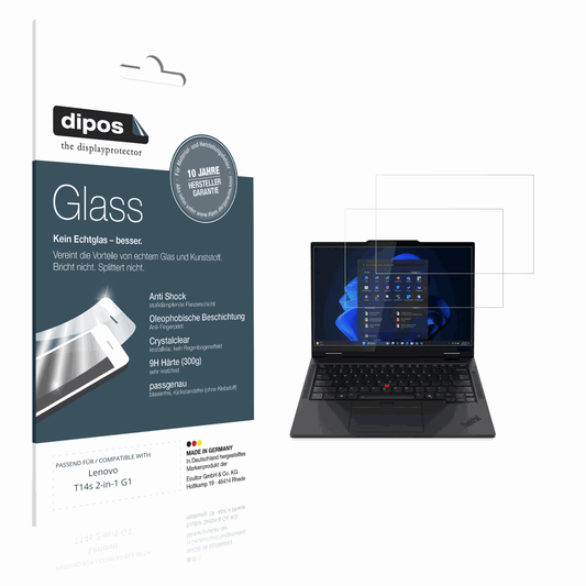 Klare Displayschutzfolie von dipos passend für Lenovo T14s 2-in-1 G1, 9H kratzfest und blasenfrei montiert