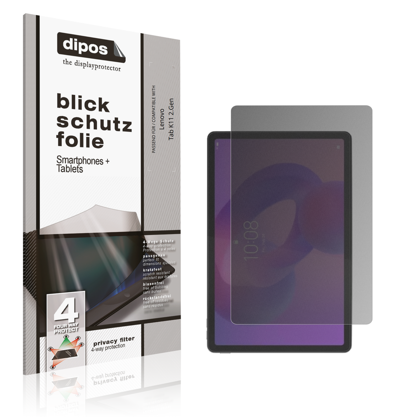 Blickschutzfolie von dipos passend für lenovotab k11 2.gen, präziser Zuschnitt und blasenfrei montiert