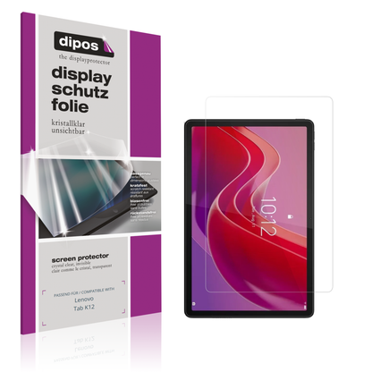 Klare Displayschutzfolie von dipos passend für Lenovo Tab K12, präziser Zuschnitt und blasenfrei montiert