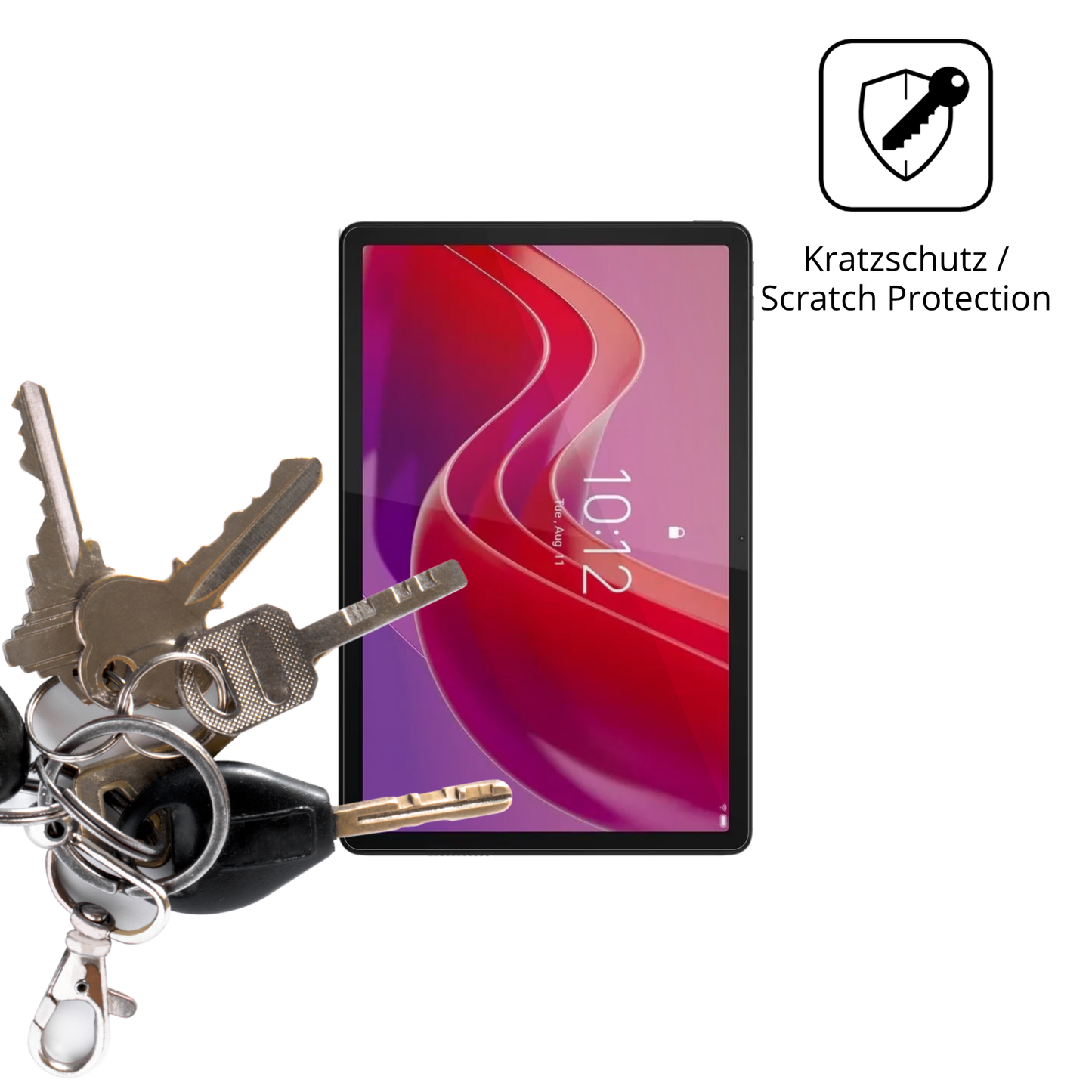 Schutz gegen Kratzer auf dem Lenovo Tab K12 Glas durch Schlüssel oder Ähnliches