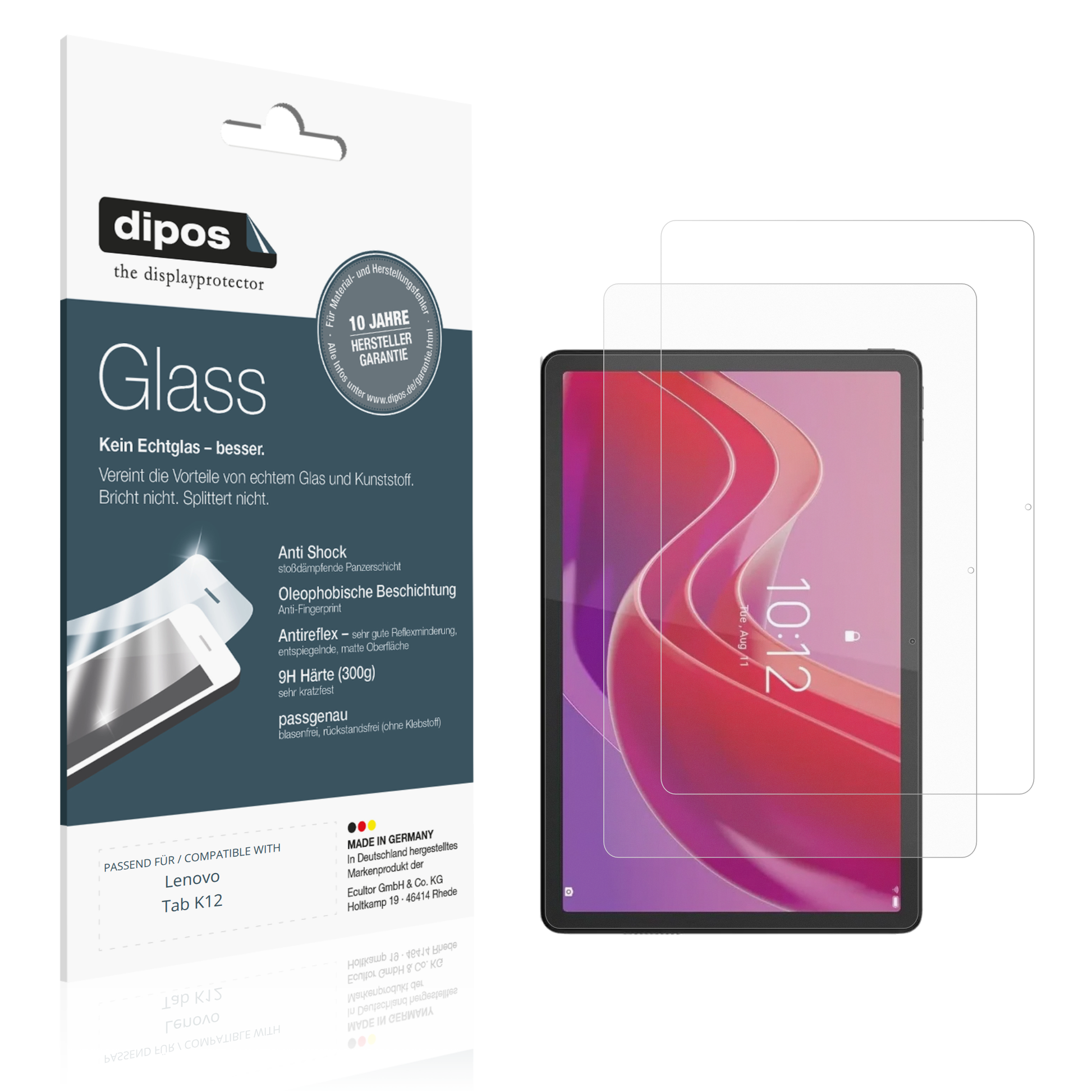 Matte Displayschutzfolie von dipos passend für Lenovo Tab K12, 9H kratzfest und blasenfrei montiert
