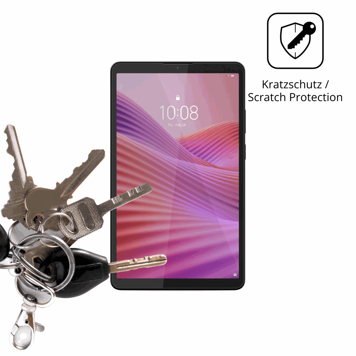 Schutz gegen Kratzer auf dem Lenovo Tab K9 Glas durch Schlüssel oder Ähnliches