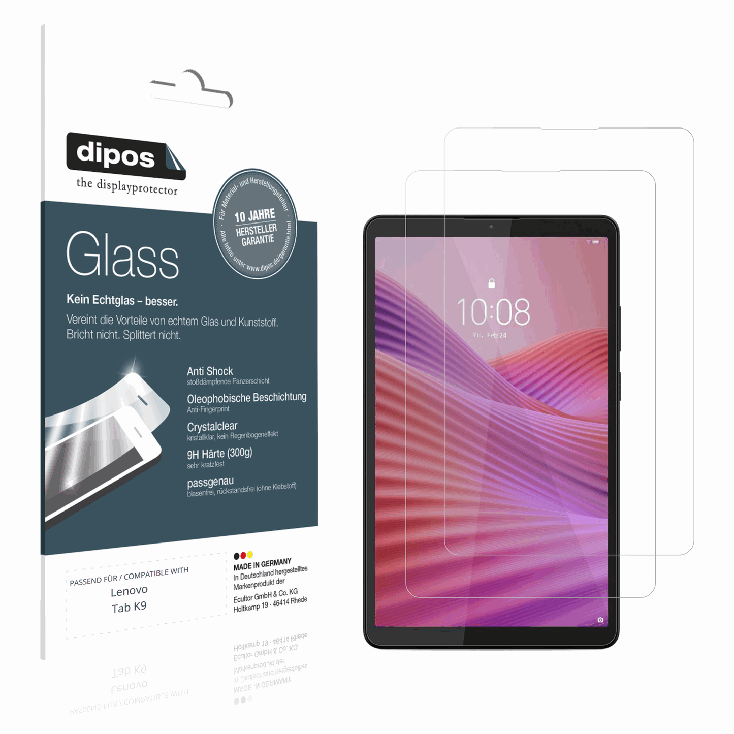 Klare Displayschutzfolie von dipos passend für Lenovo Tab K9, 9H kratzfest und blasenfrei montiert