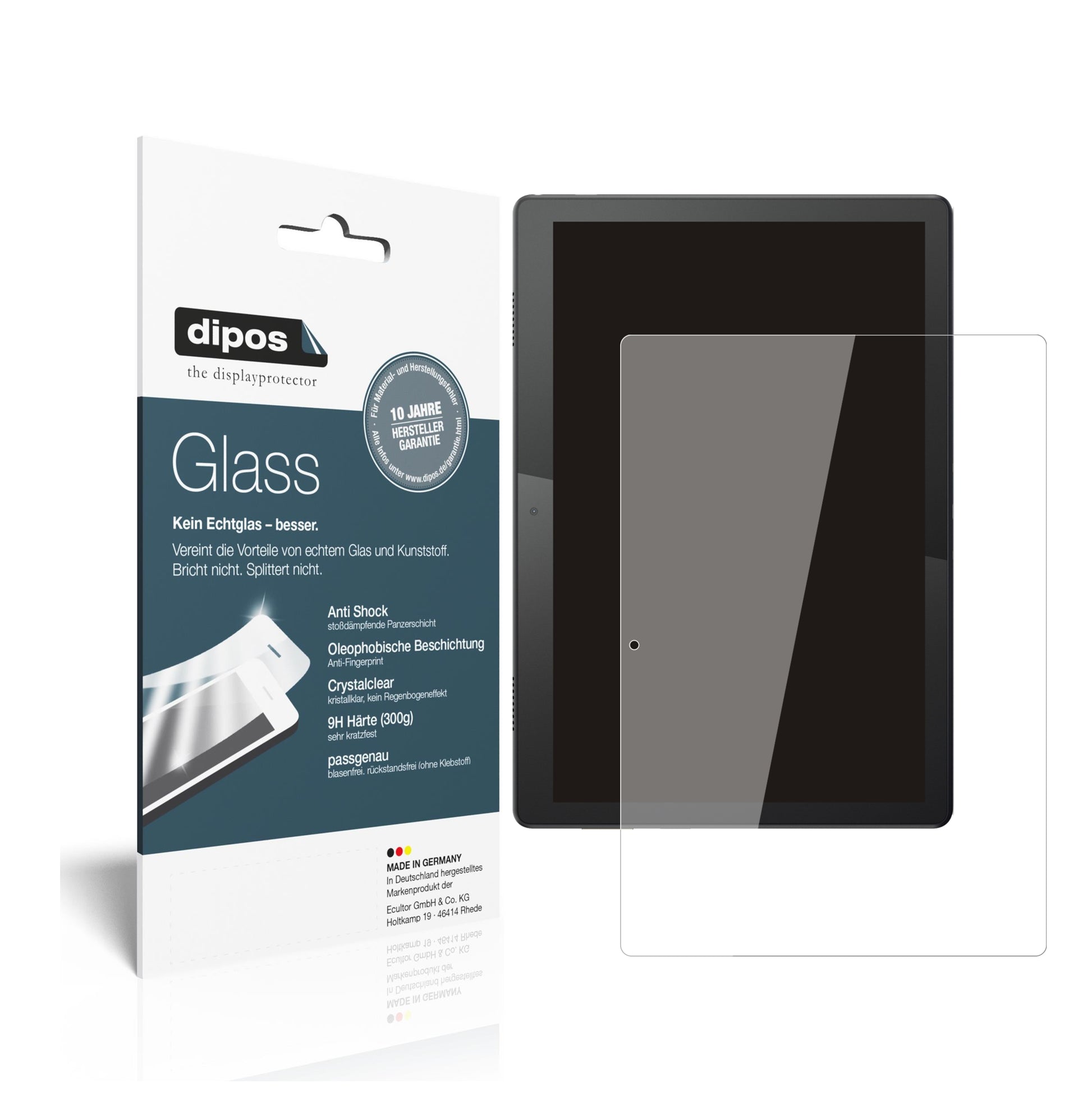 Klare Displayschutzfolie von dipos passend für Lenovo Tab M10, 9H kratzfest und blasenfrei montiert