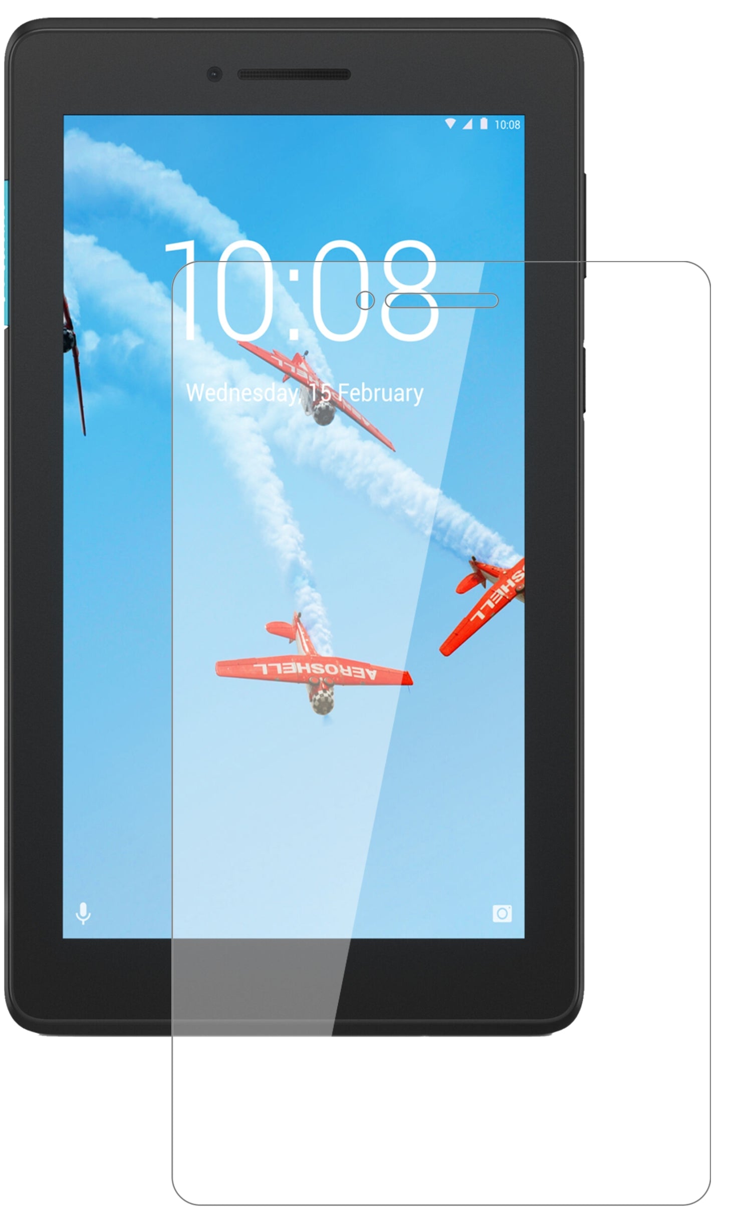 LenovoTB-7104F mit aufgebrachter dipos Flex Schutzfolie, glasklare Darstellung ohne Einschränkungen
