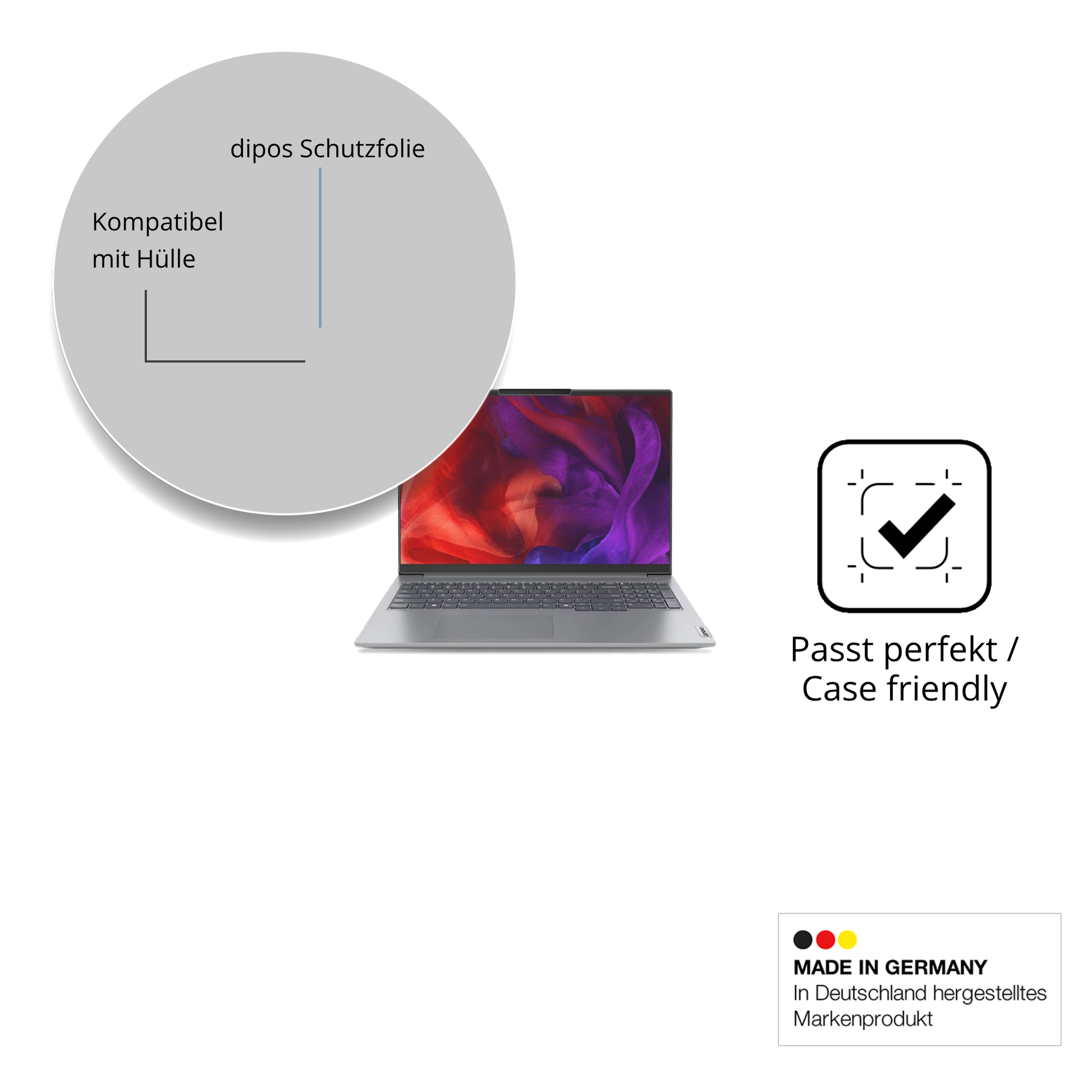 Schutzfolie mit optimaler Passform, zur Verwendung mit Hüllen geeignet