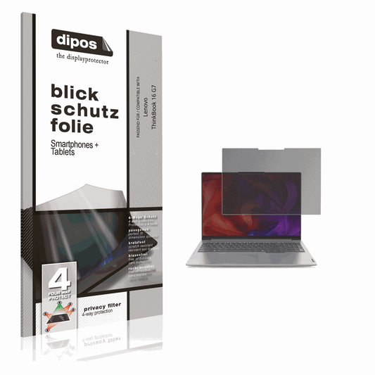 Blickschutzfolie von dipos passend für Lenovo ThinkBook 16 G7, präziser Zuschnitt und blasenfrei montiert