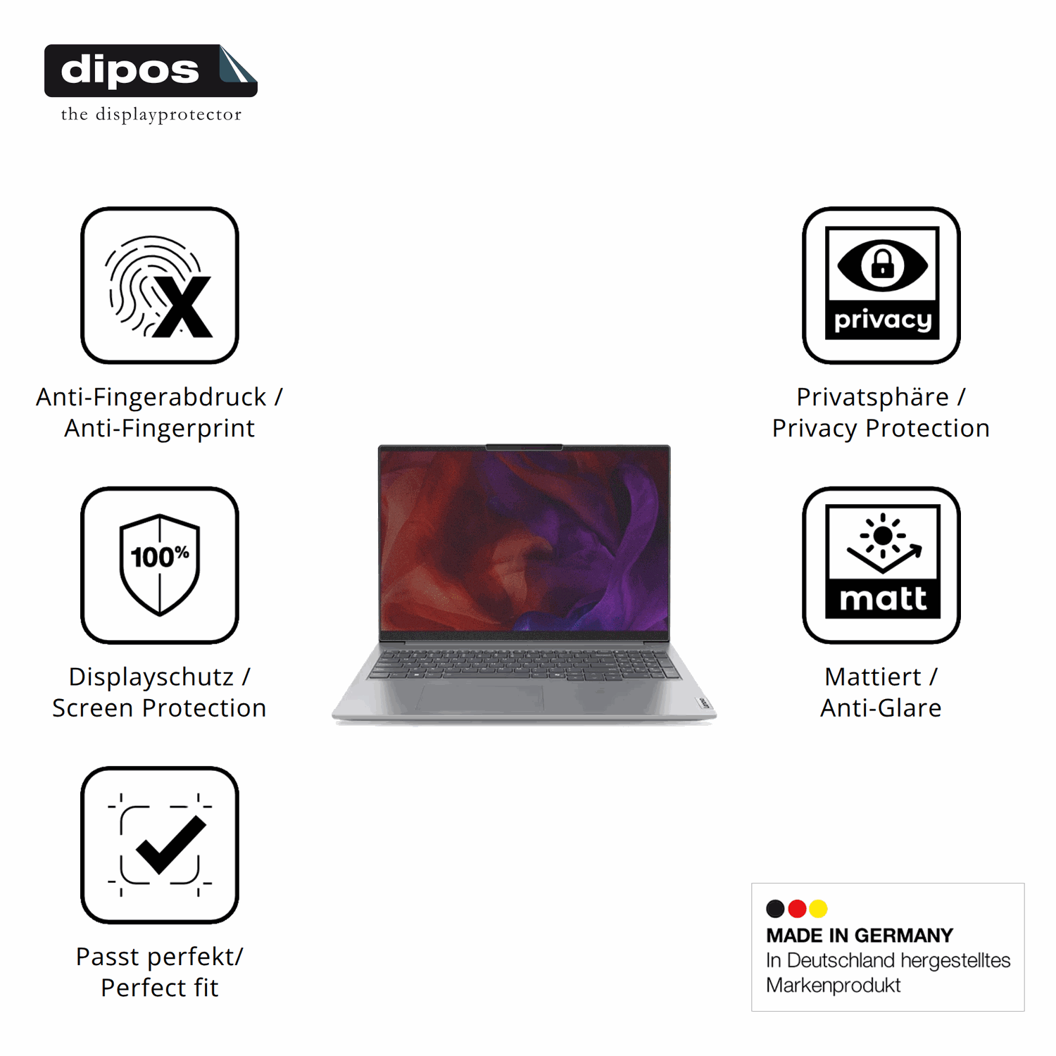 Privatsphäre-Schutz durch Sichtschutz-Folie passend zugeschnitten für Lenovo ThinkBook 16 G7