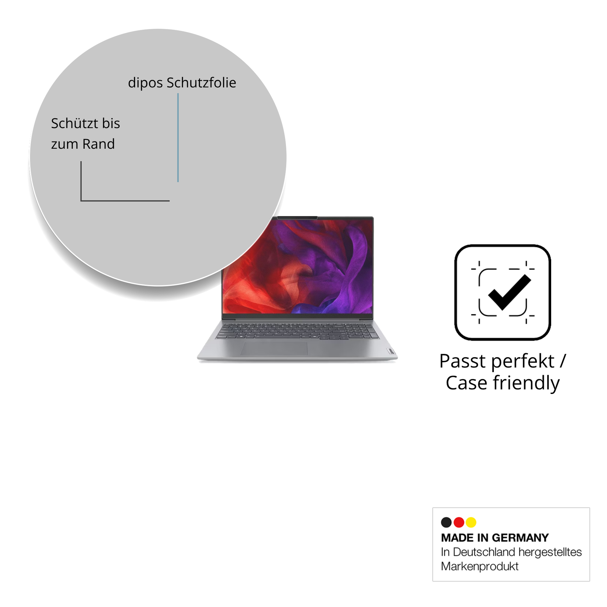 Schutzglasfolie mit optimaler Passform, zur Verwendung mit Hüllen geeignet