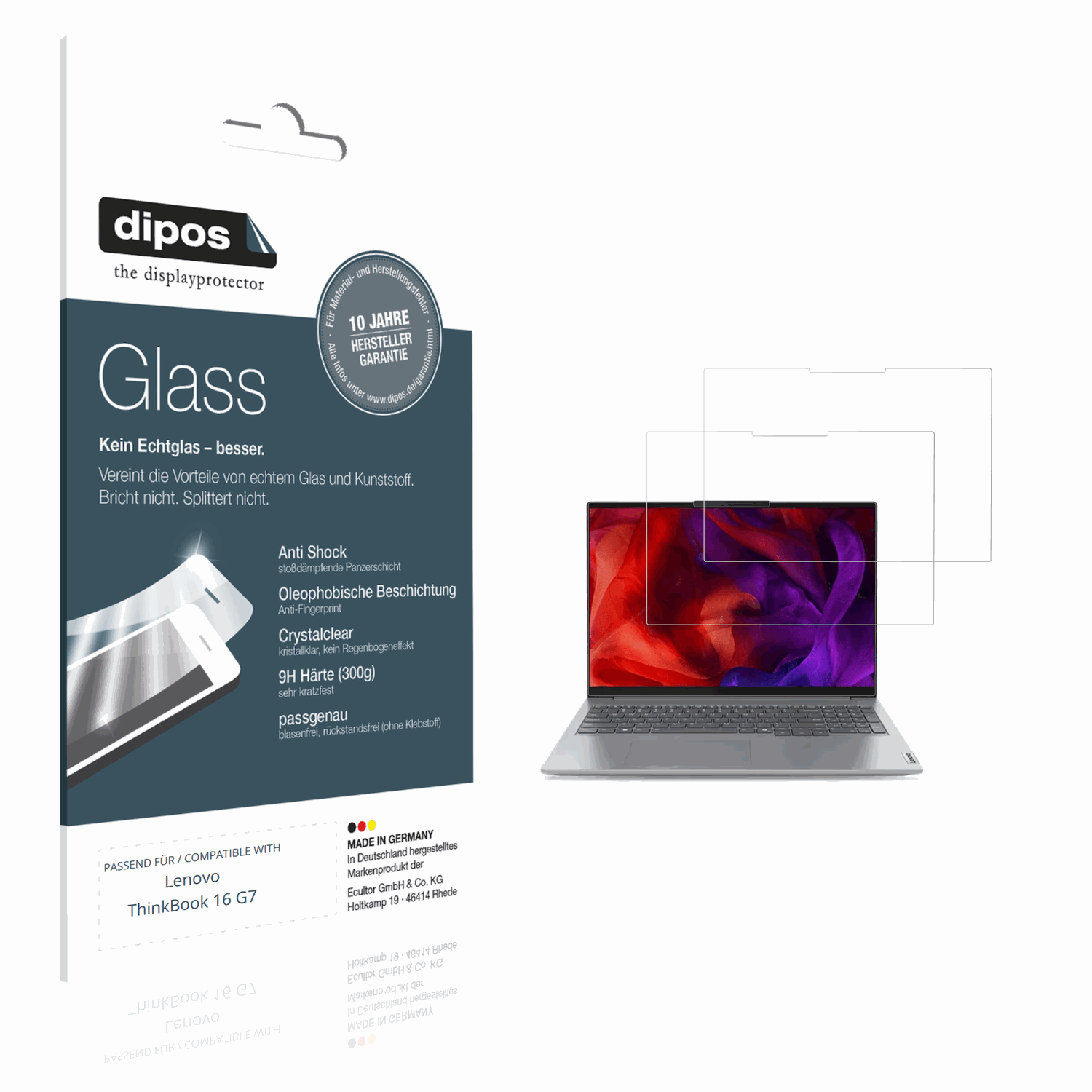 Klare Displayschutzfolie von dipos passend für Lenovo ThinkBook 16 G7, 9H kratzfest und blasenfrei montiert
