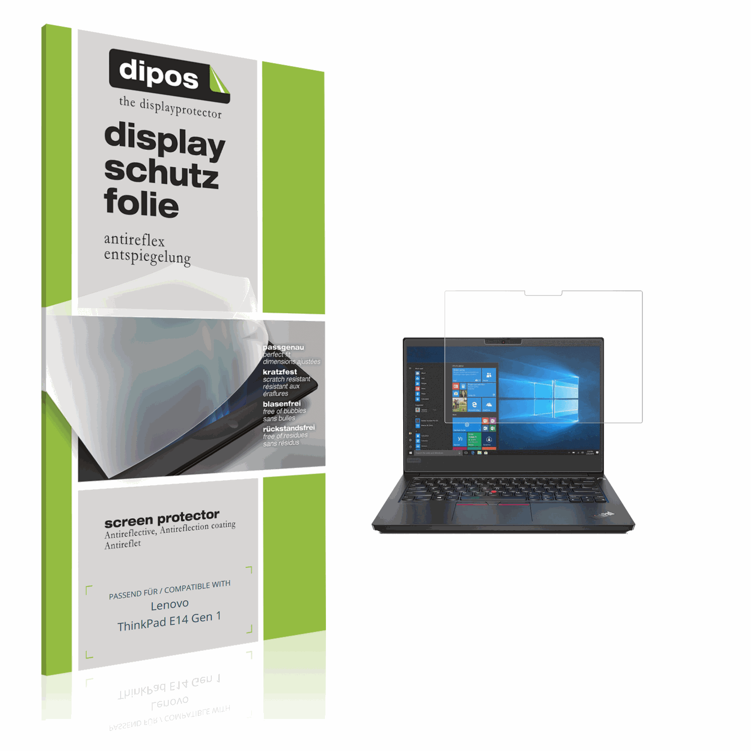 Matte Displayschutzfolie von dipos passend für Lenovo ThinkPad E14 Gen 1, präziser Zuschnitt und blasenfrei montiert