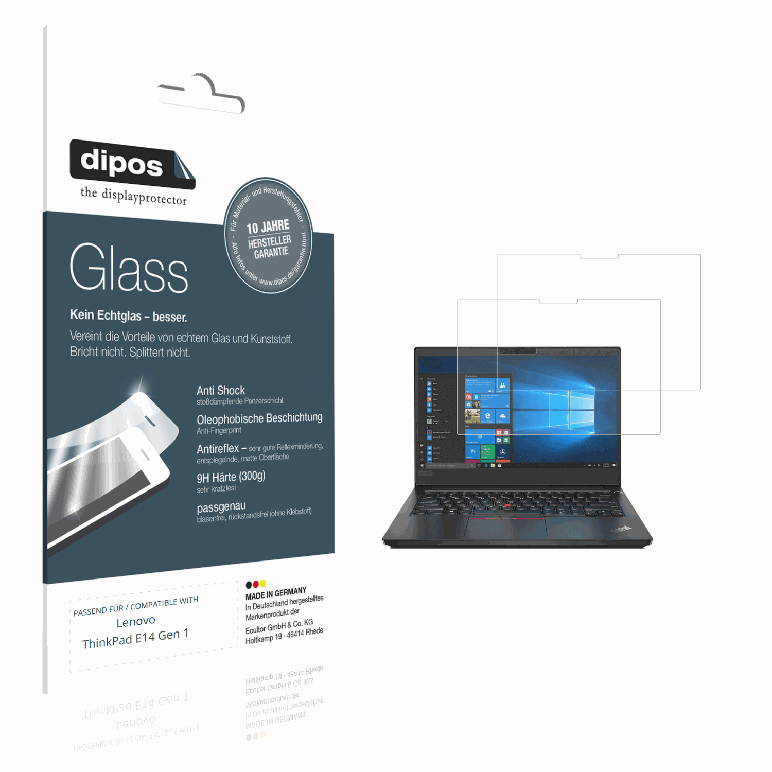 Matte Displayschutzfolie von dipos passend für Lenovo ThinkPad E14 Gen 1, 9H kratzfest und blasenfrei montiert