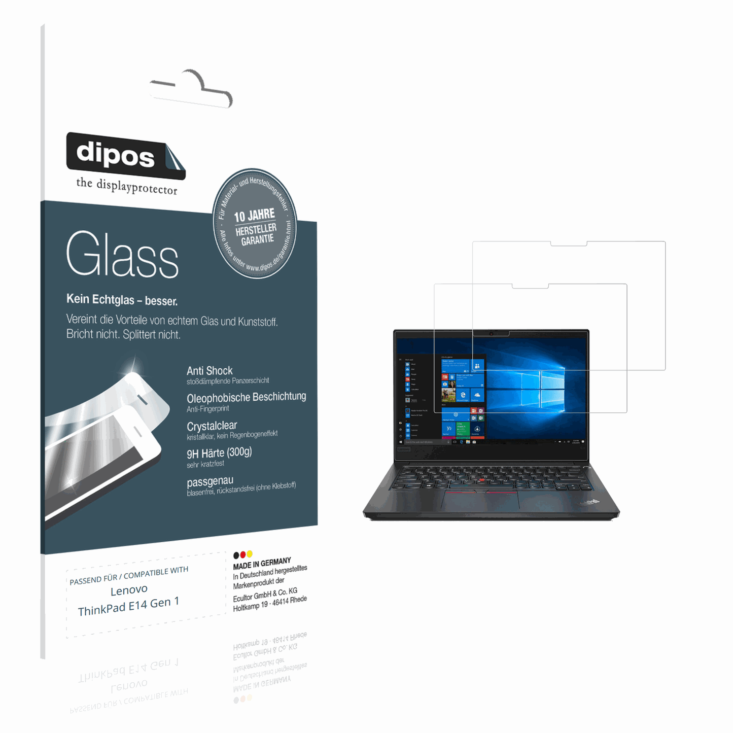 Klare Displayschutzfolie von dipos passend für Lenovo ThinkPad E14 Gen 1, 9H kratzfest und blasenfrei montiert