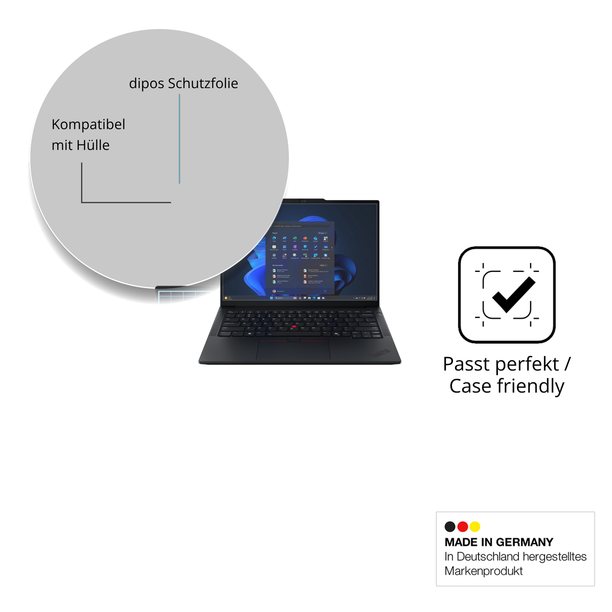 Schutzfolie mit optimaler Passform, zur Verwendung mit Hüllen geeignet