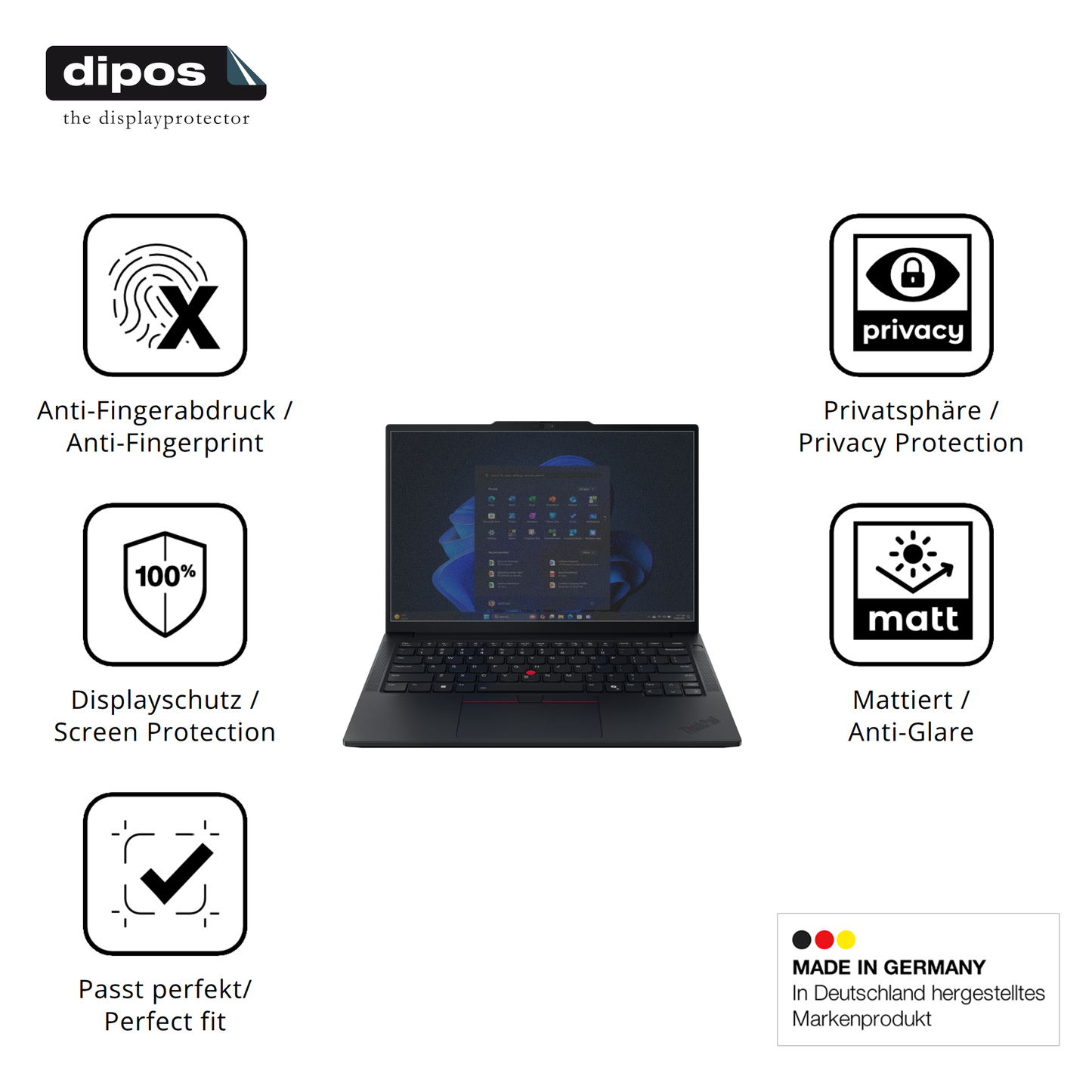 Privatsphäre-Schutz durch Sichtschutz-Folie passend zugeschnitten für Lenovo Thinkpad E14 Gen7 14 Zoll