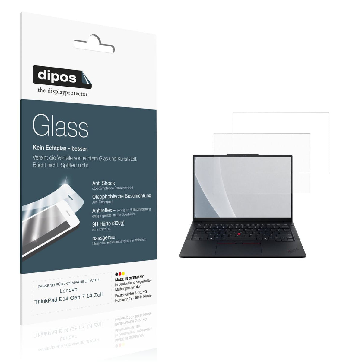 Matte Displayschutzfolie von dipos passend für Lenovo Thinkpad E14 Gen7 14 Zoll, 9H kratzfest und blasenfrei montiert