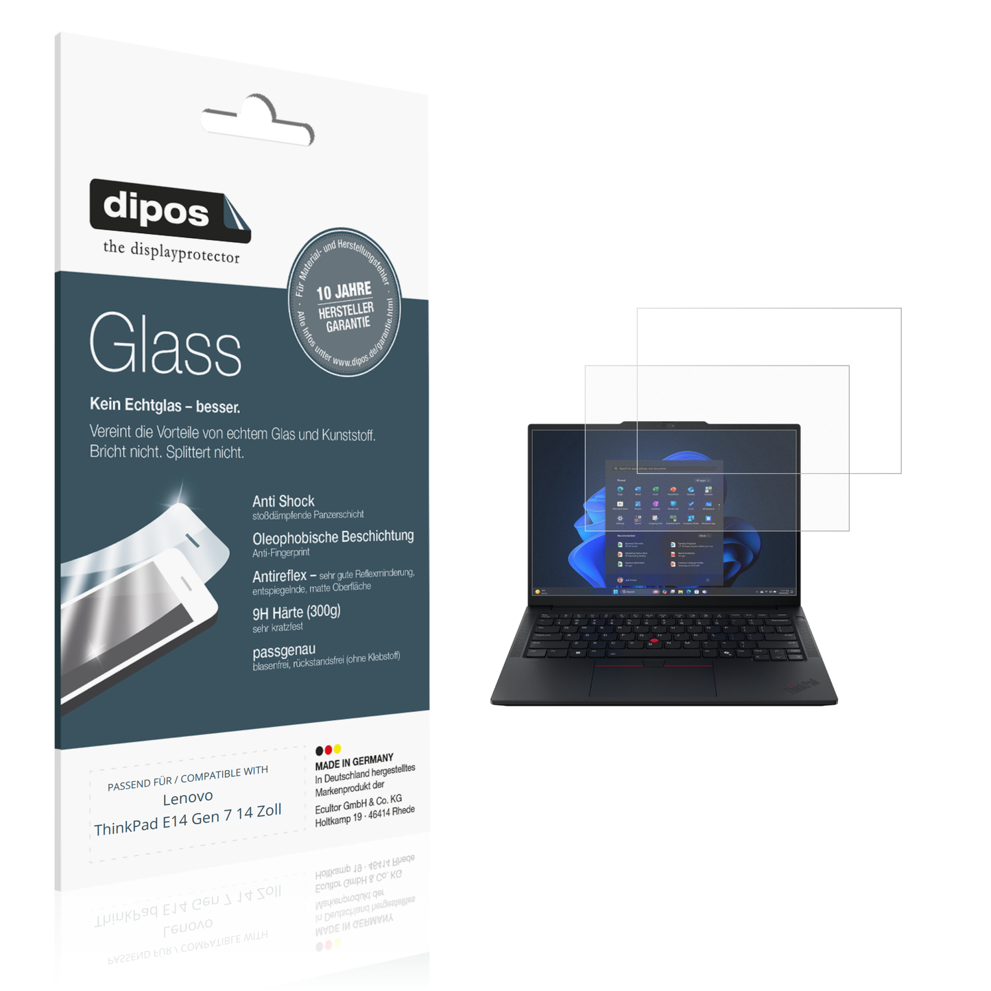 Matte Displayschutzfolie von dipos passend für Lenovo Thinkpad E14 Gen7 14 Zoll, 9H kratzfest und blasenfrei montiert