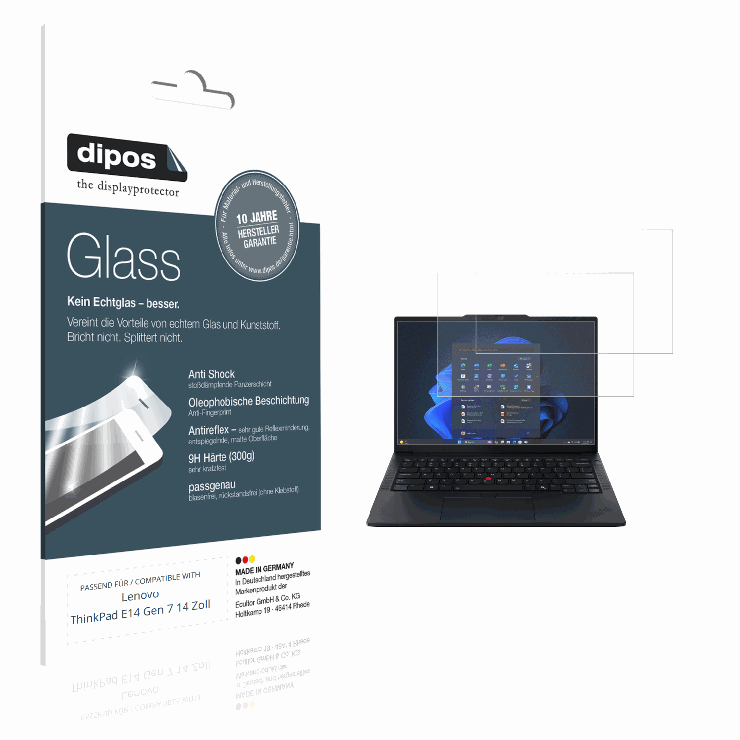 Matte Displayschutzfolie von dipos passend für Lenovo Thinkpad E14 Gen7 14 Zoll, 9H kratzfest und blasenfrei montiert