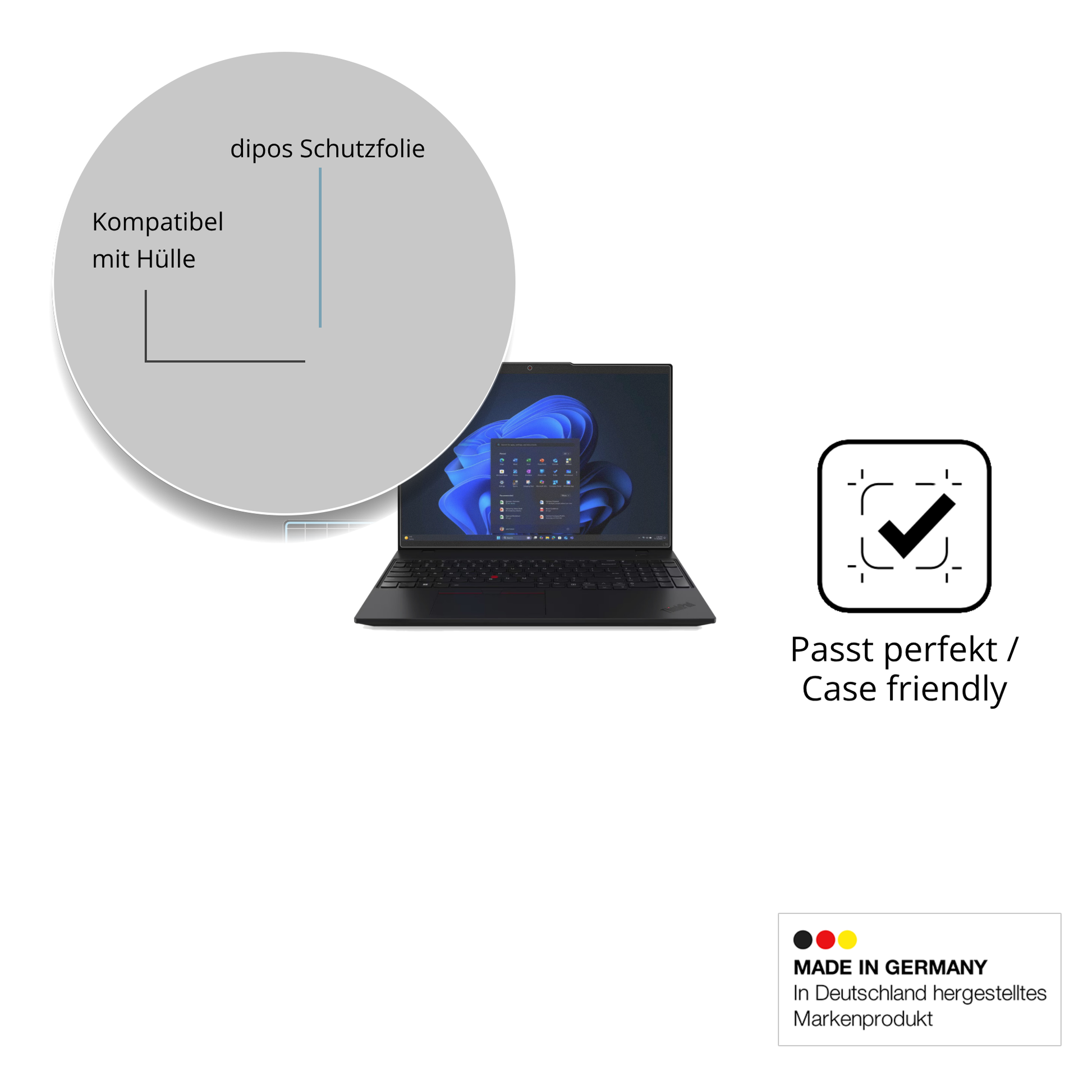 Schutzfolie mit optimaler Passform, zur Verwendung mit Hüllen geeignet