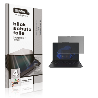 Blickschutzfolie von dipos passend für Lenovo ThinkPad L14 AMD G6, präziser Zuschnitt und blasenfrei montiert