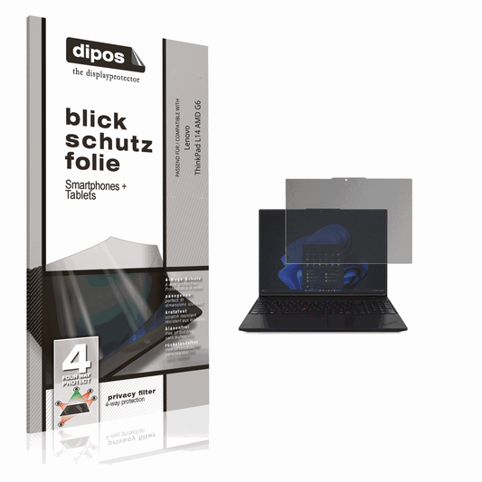 Blickschutzfolie von dipos passend für Lenovo ThinkPad L14 AMD G6, präziser Zuschnitt und blasenfrei montiert