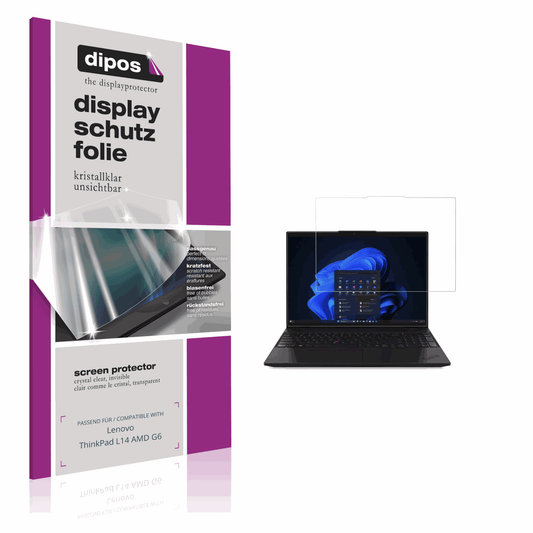Klare Displayschutzfolie von dipos passend für Lenovo ThinkPad L14 AMD G6, präziser Zuschnitt und blasenfrei montiert