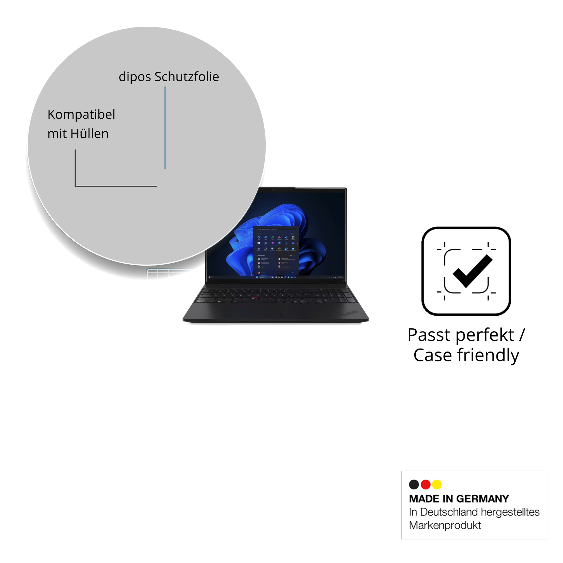 Schutzfolie mit optimaler Passform, zur Verwendung mit Hüllen geeignet