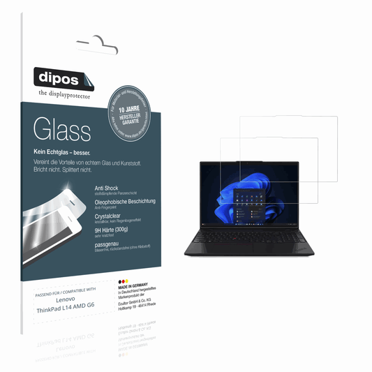 Klare Displayschutzfolie von dipos passend für Lenovo ThinkPad L14 AMD G6, 9H kratzfest und blasenfrei montiert