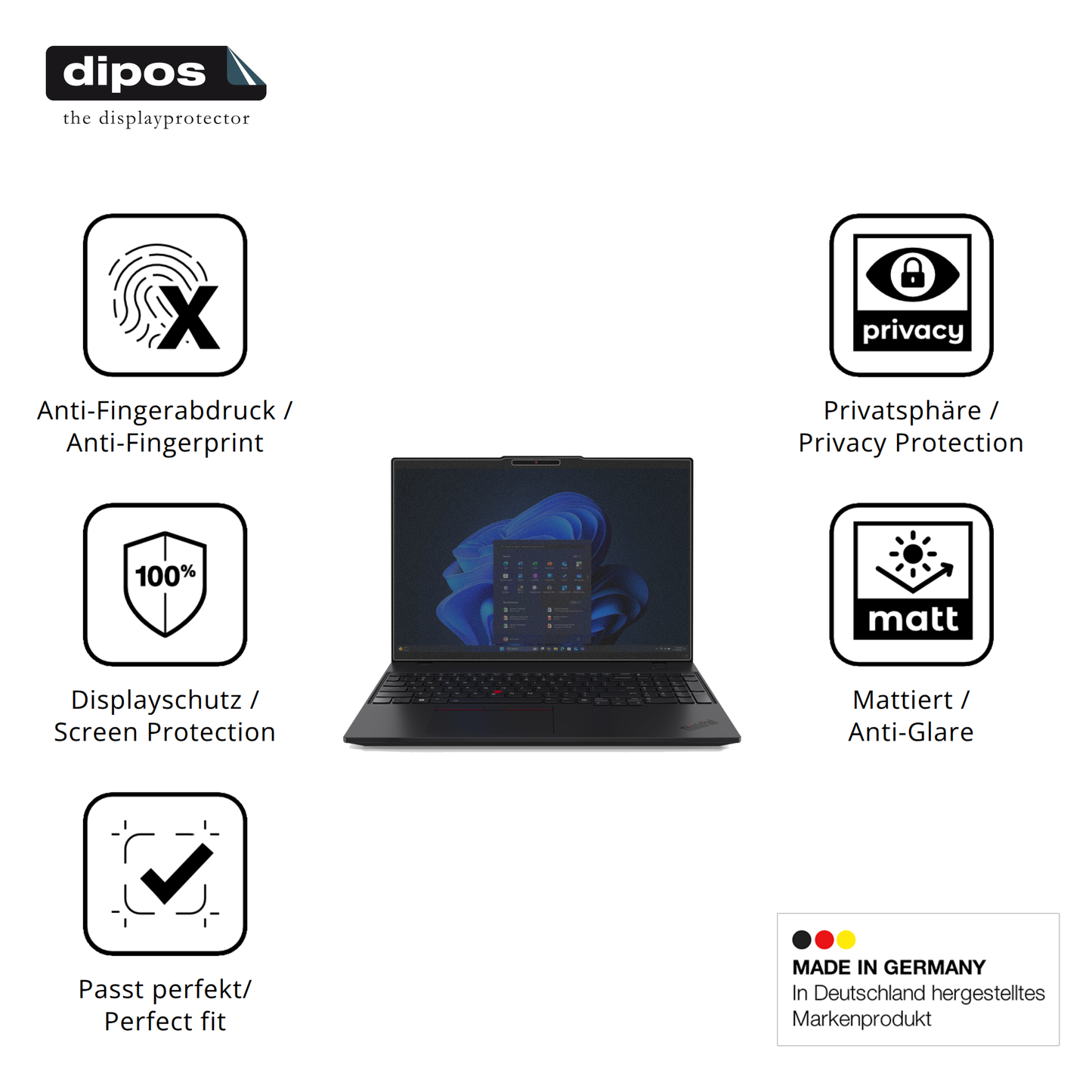 Privatsphäre-Schutz durch Sichtschutz-Folie passend zugeschnitten für Lenovo ThinkPad L16 G2