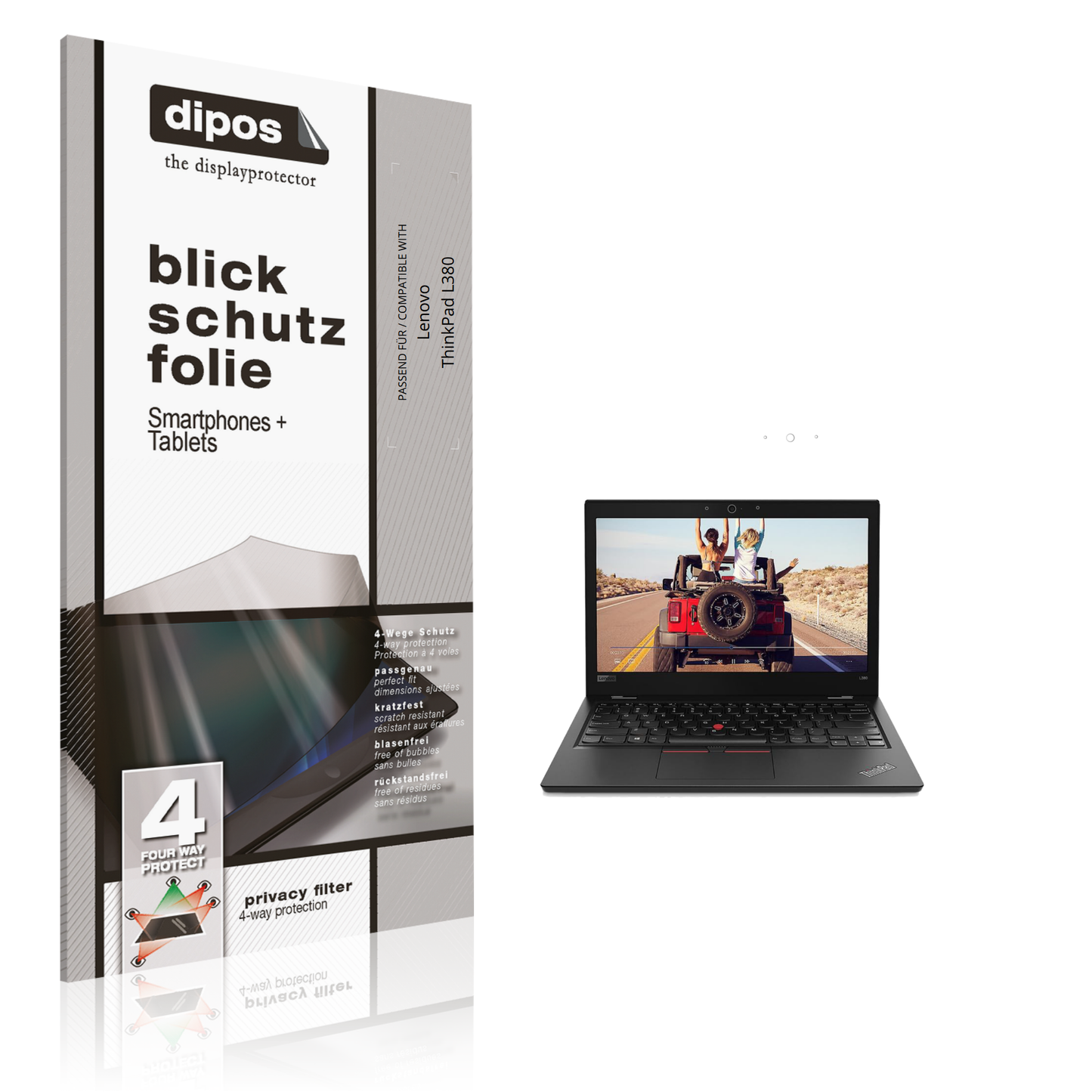 Blickschutzfolie von dipos passend für Lenovo ThinkPad L380, präziser Zuschnitt und blasenfrei montiert