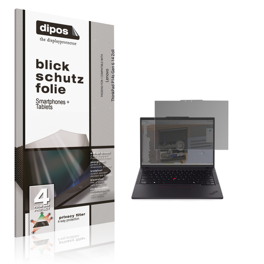 Blickschutzfolie von dipos passend für Lenovo ThinkPad P14s Gen 6 14 Zoll, präziser Zuschnitt und blasenfrei montiert